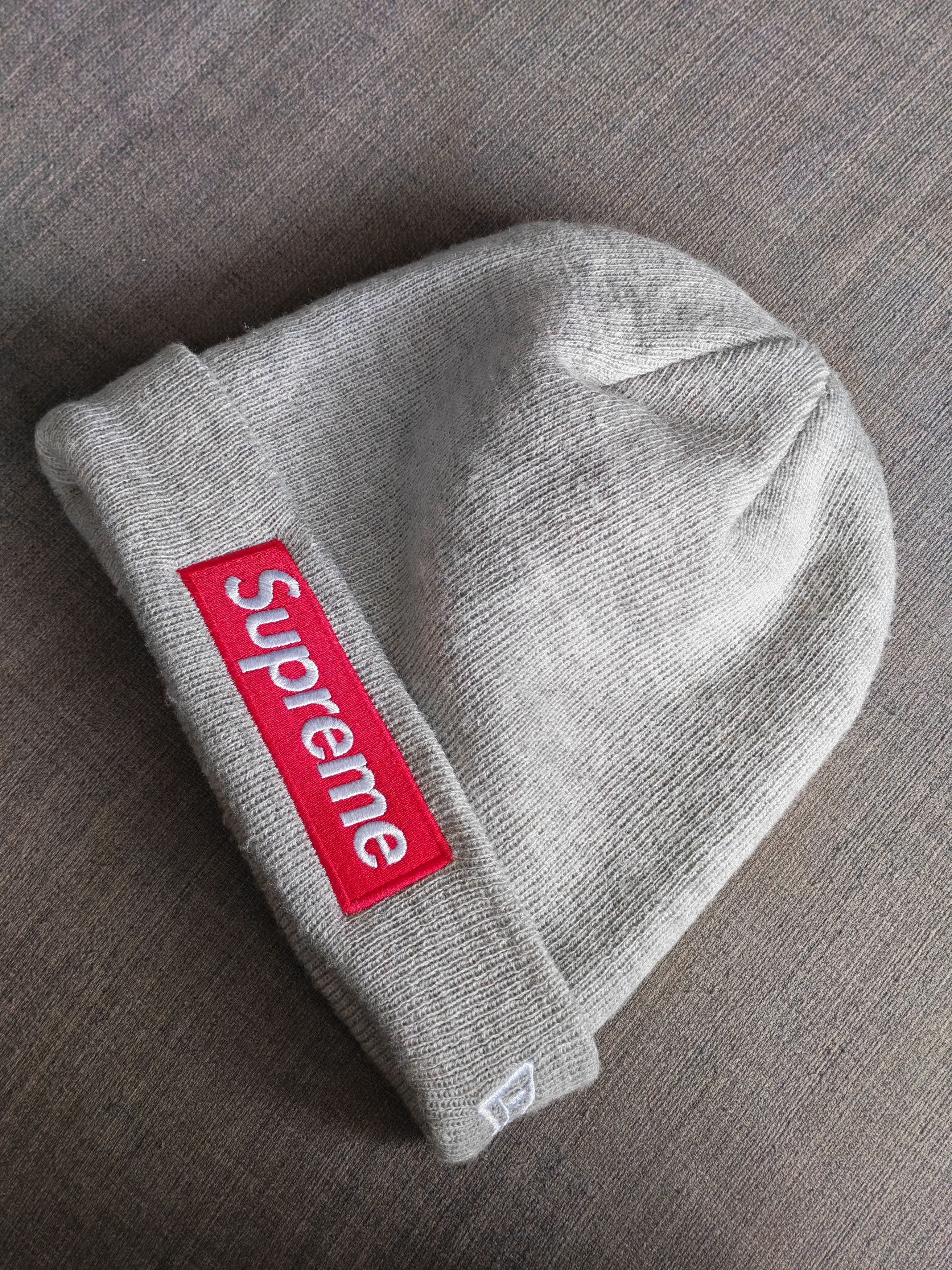 MLB × New Era × Supreme Supreme x New Era NY Box Logo Gray Red White Logo Beanie Hat Size ONE SIZE - 4 Thumbnail