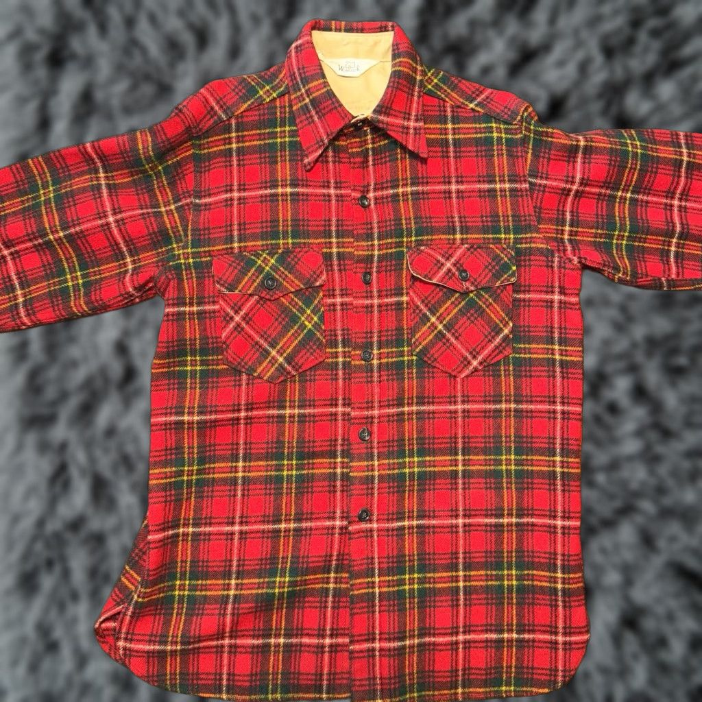 VINTAGE Woolrich Mens L Flannel Shirt Button Front Wool Plaid Red