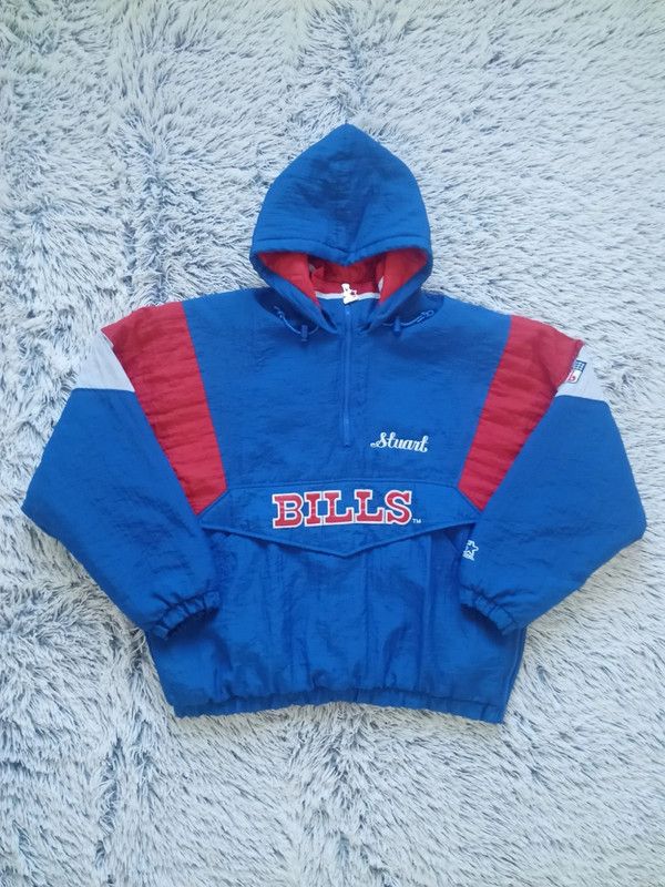 image of Buffalo Bills Starter Kangaroo Puffer Vintage Jacket in Niebieski, Men's (Size Large)
