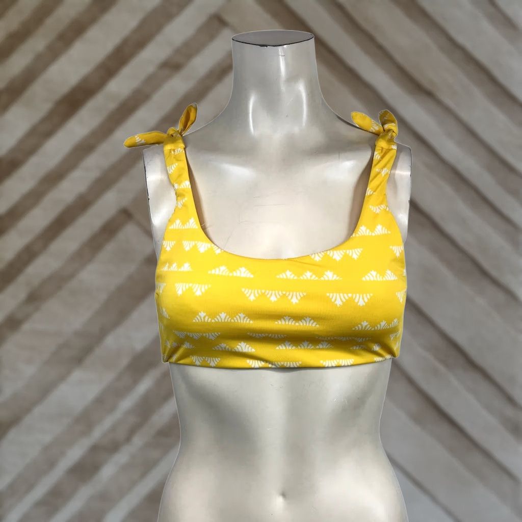 Vintage Carve Designs Geometric Print Tie Shoulder Bikini Top Yellow Small Size S / US 4 / IT 40 - 1 Thumbnail