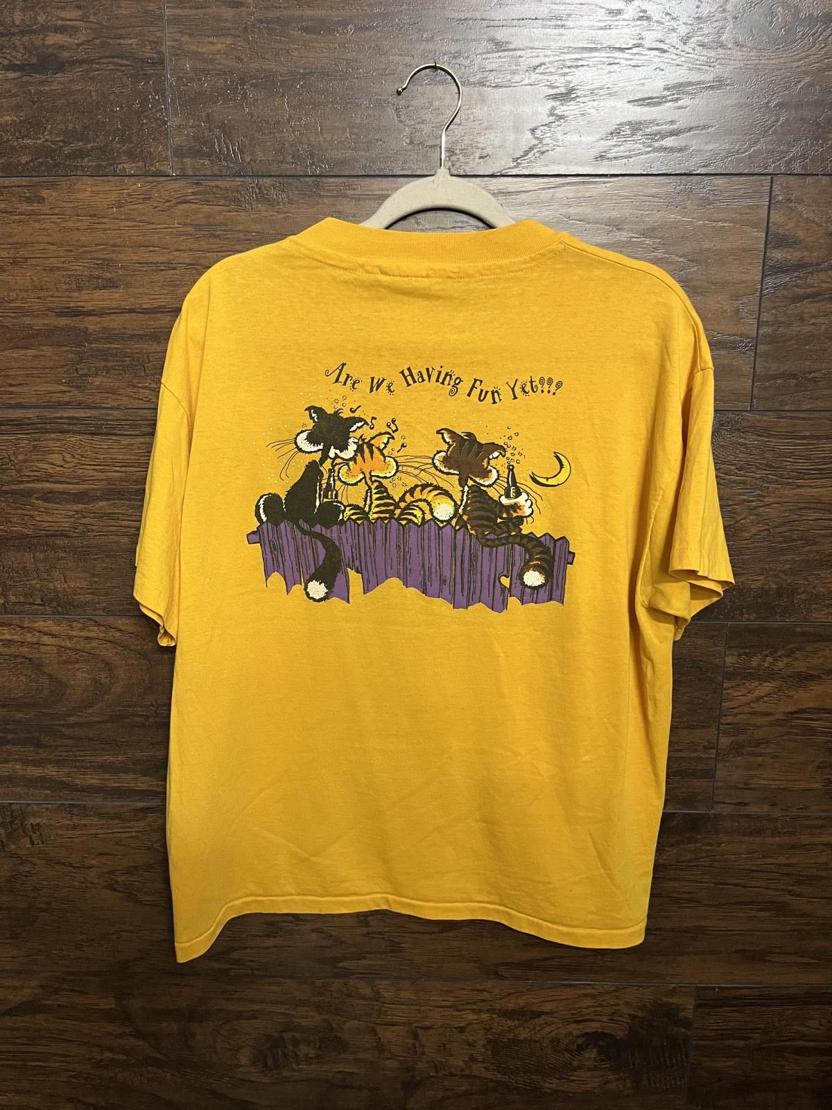 Designer Vintage 80s Cat T-shirt Are We Having Fun Yet??? Boozy Cats Size US M / EU 48-50 / 2 - 2 Thumbnail