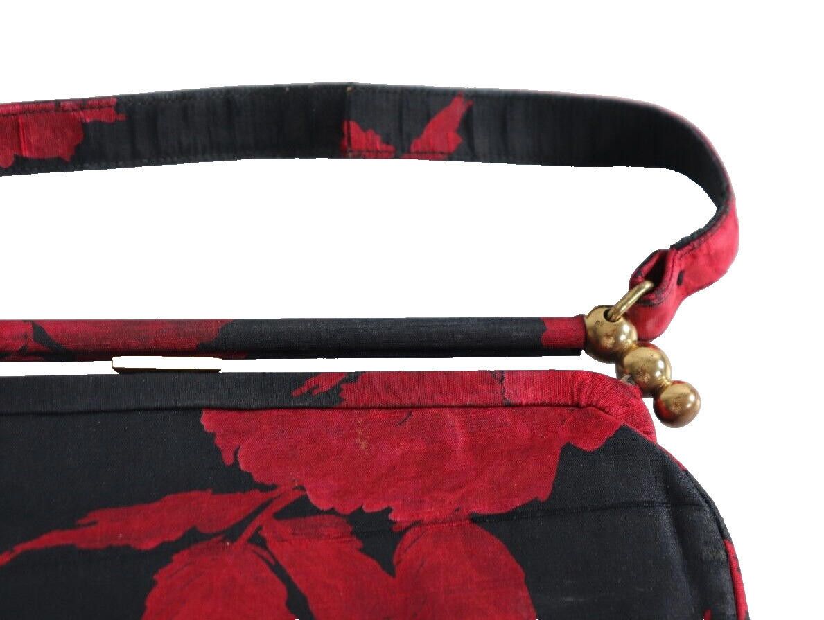 Designer Palizzio New York Black Red Brocade Floral Handbag Purse Size ONE SIZE - 3 Thumbnail