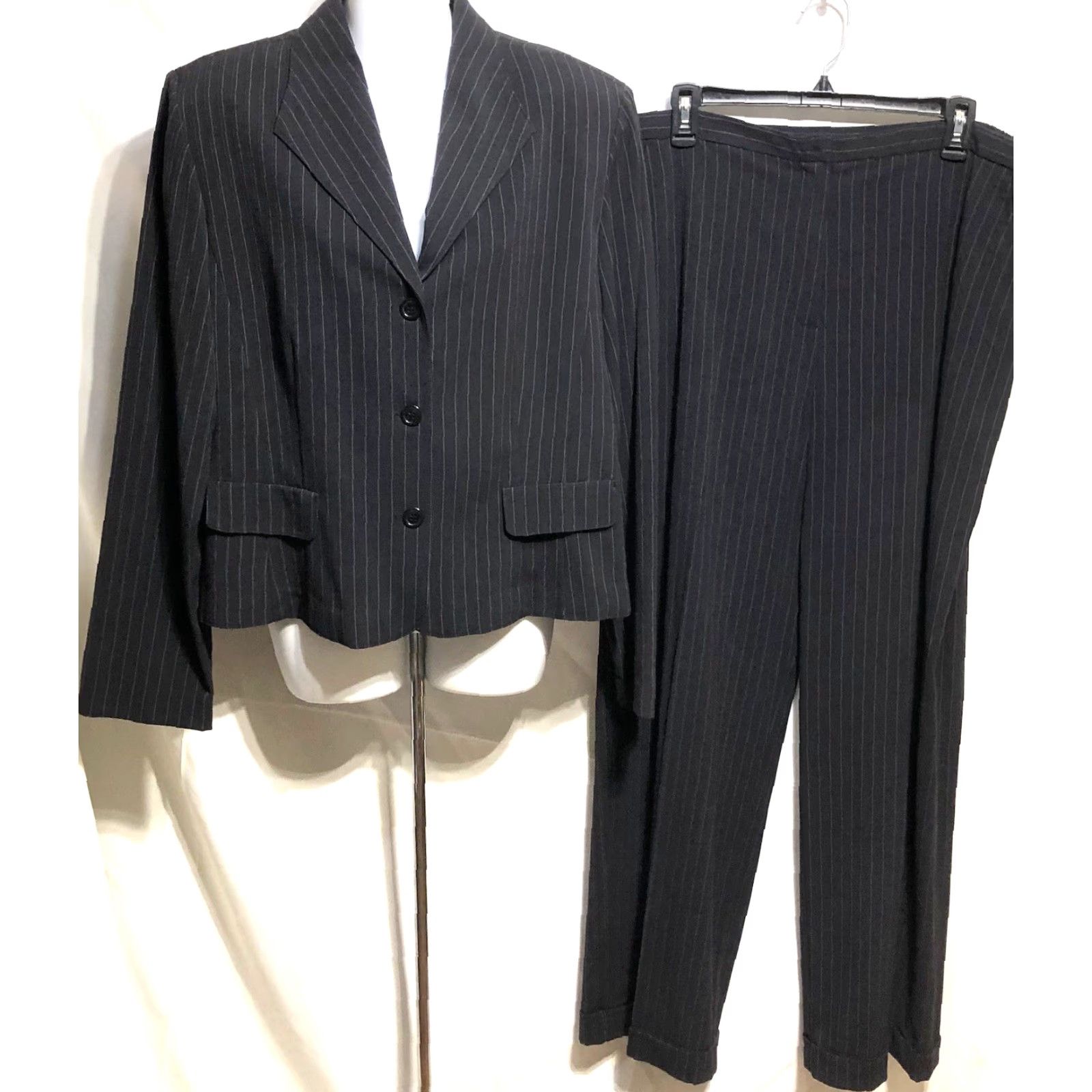 Vintage Danny & Nicole 2pc Suit Navy Stripe Blazer Jacket & Slacks Women 16 Career Office Vintage No Size XXL / US 16-18 / IT 52-54 - 2 Thumbnail