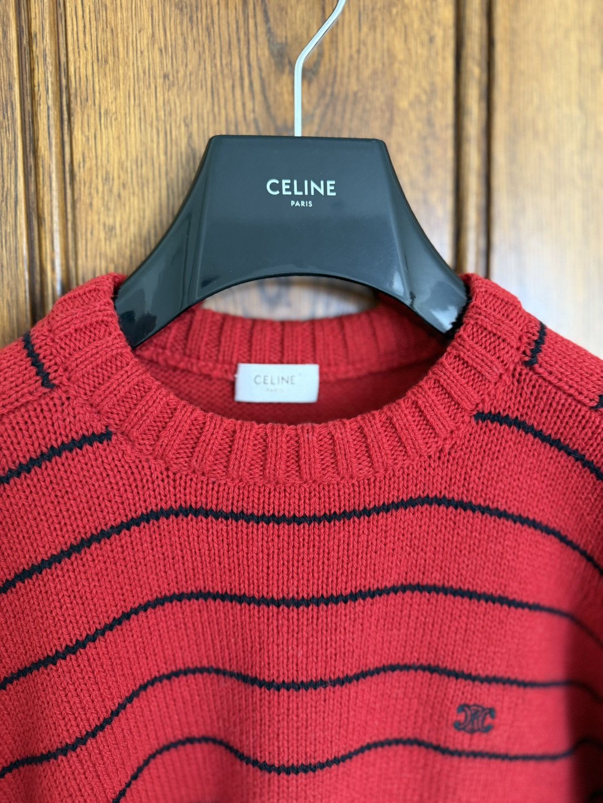 Celine $1.2k Celine red black stripe 💯% wool crew sweater S Hedi Size US S / EU 44-46 / 1 - 9 Thumbnail