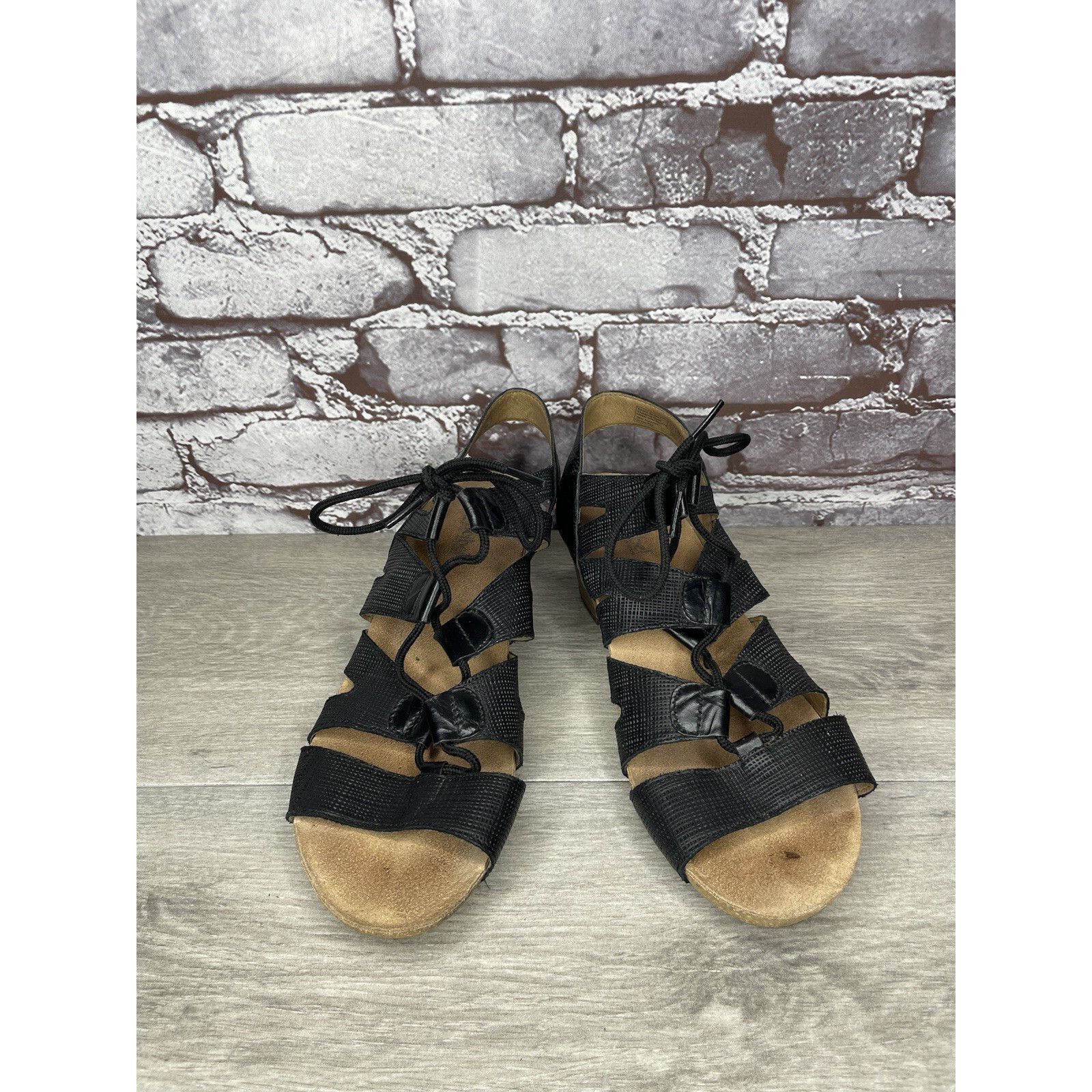JOSEF SEIBAL Josef Seibel Ruth 29 Black Leather Casual Lace Heel Sandals Size US 9.5 / IT 39.5 - 16 Thumbnail