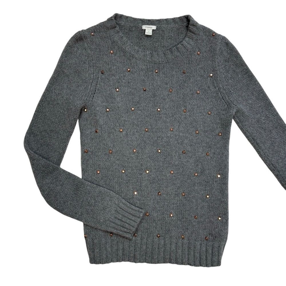 Fossil Fossil Wool Cashmere Blend Grey Beaded Sweater Size S Size S / US 4 / IT 40 - 6 Thumbnail