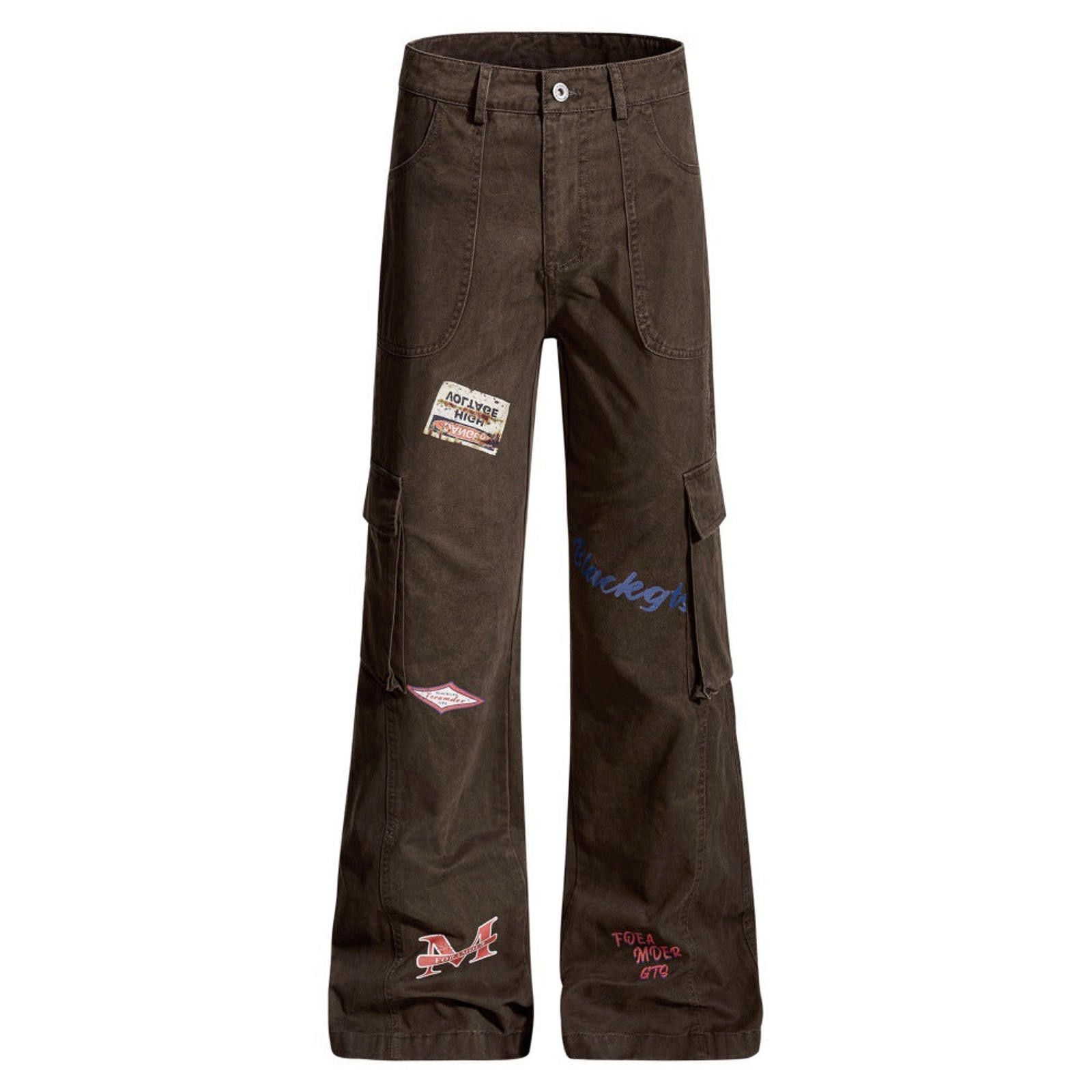 Vintage Brown Wide Leg Cargo Jeans with Patch Details Size US 32 / EU 48 - 1 Thumbnail