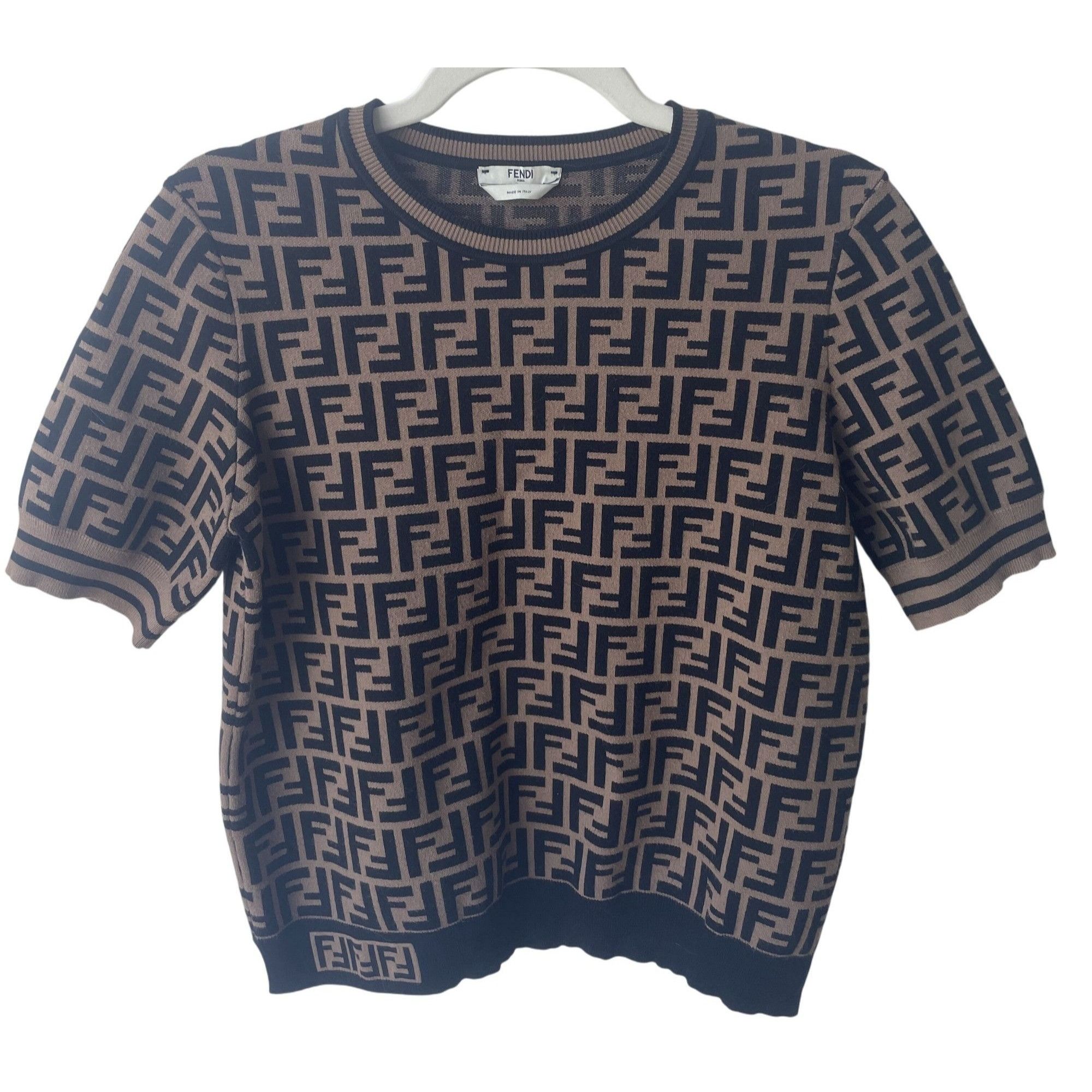 Fendi Fendi Roma Womens FF Logo Knit Top In Brown & Black Size 44 Size M / US 6-8 / IT 42-44 - 1 Thumbnail