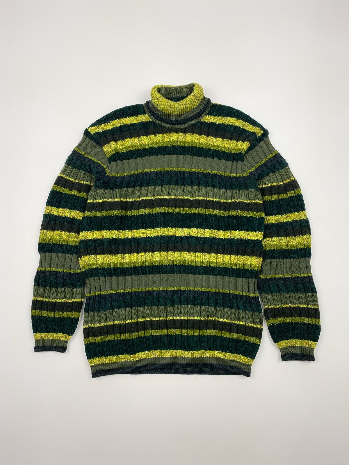 Versace 1990s Vintage Versace Classic V2 Stripped Turtleneck Sweater Size US L / EU 52-54 / 3 - 1 Thumbnail
