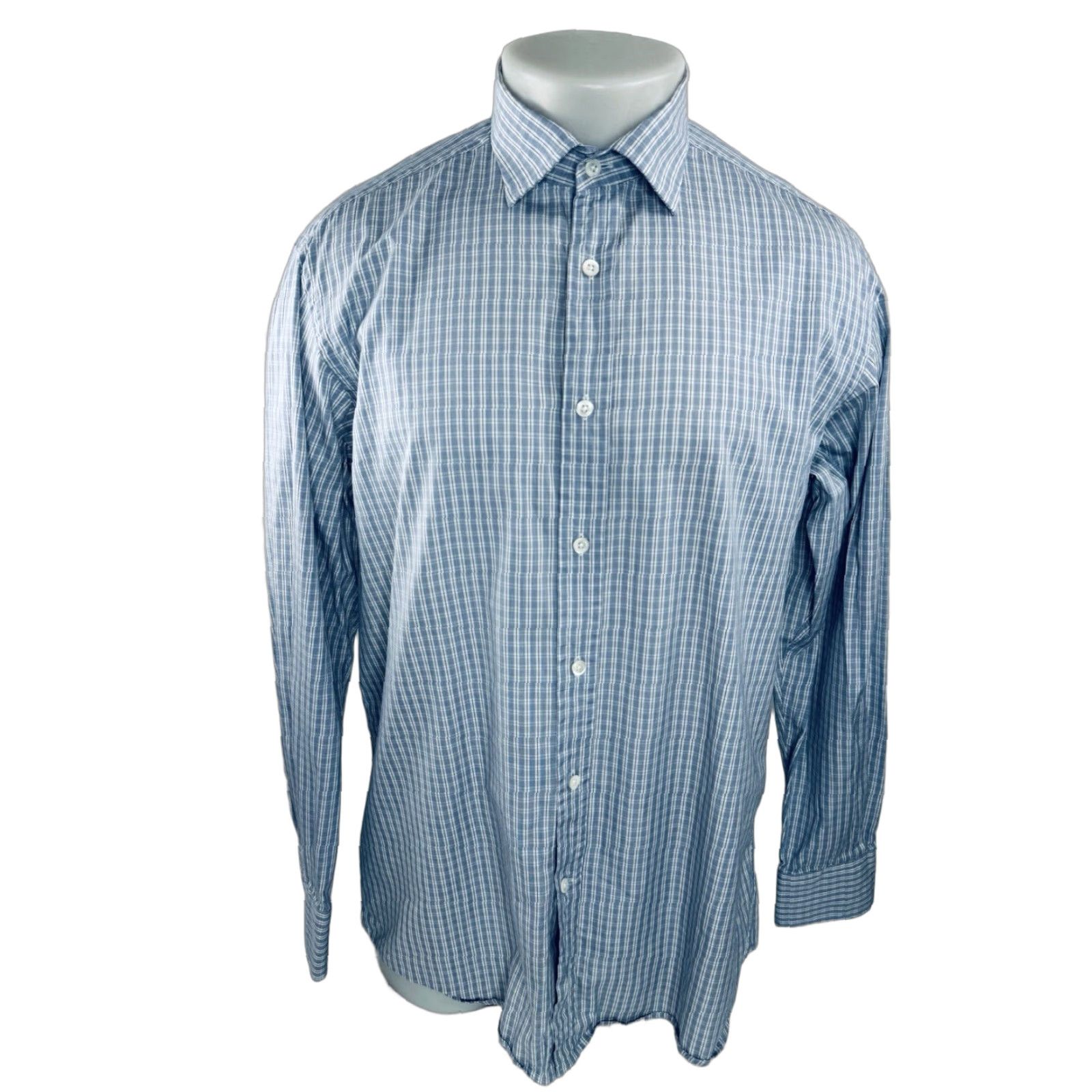 Gieves & Hawkes GIEVES & HAWKES Shirt Plaid Blue / White Mens 16.5 42 Dress Shirt Size US XL / EU 56 / 4 - 1 Thumbnail