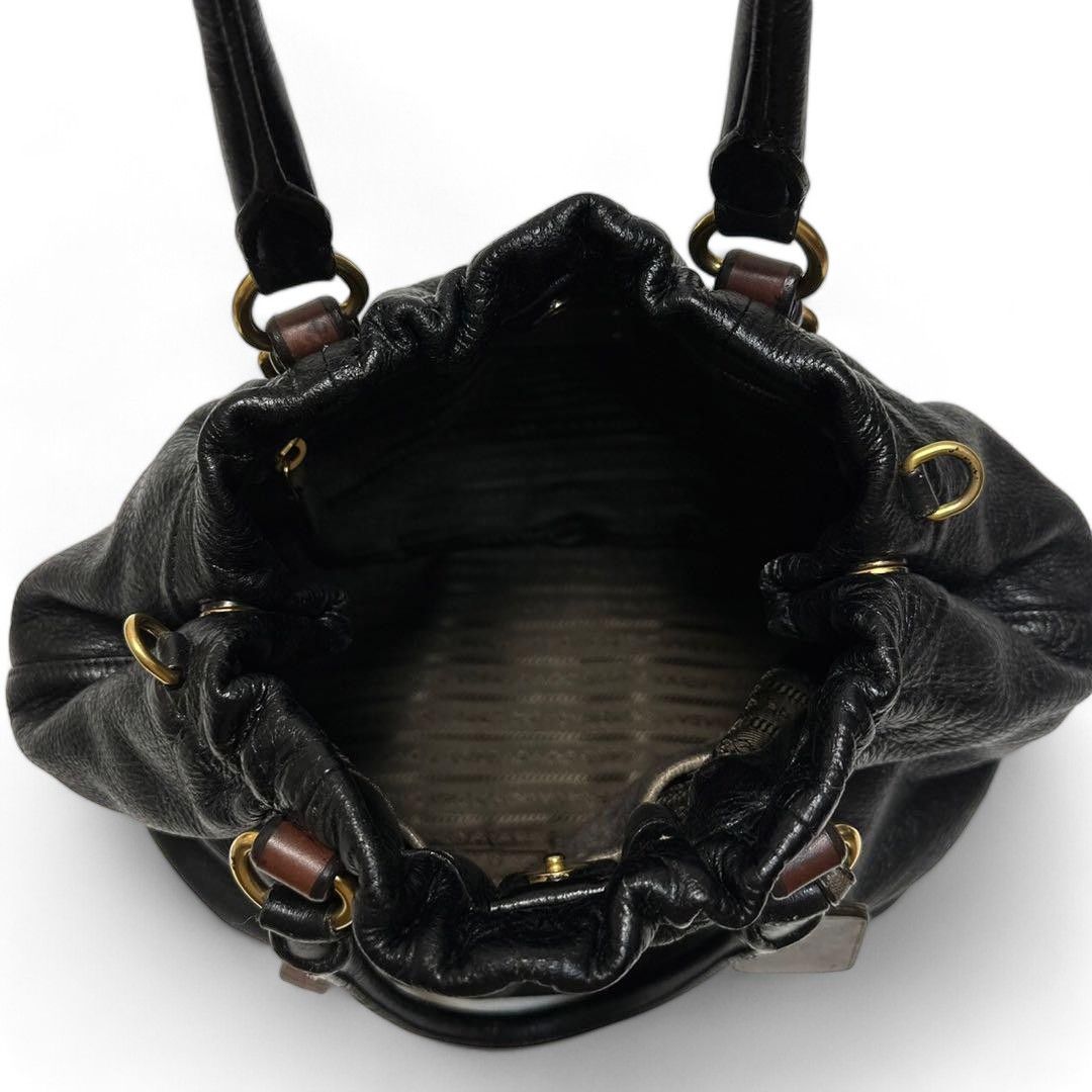 Prada Prada - Black Leather Brown Handbag Shoulder Bag Size ONE SIZE - 8 Thumbnail