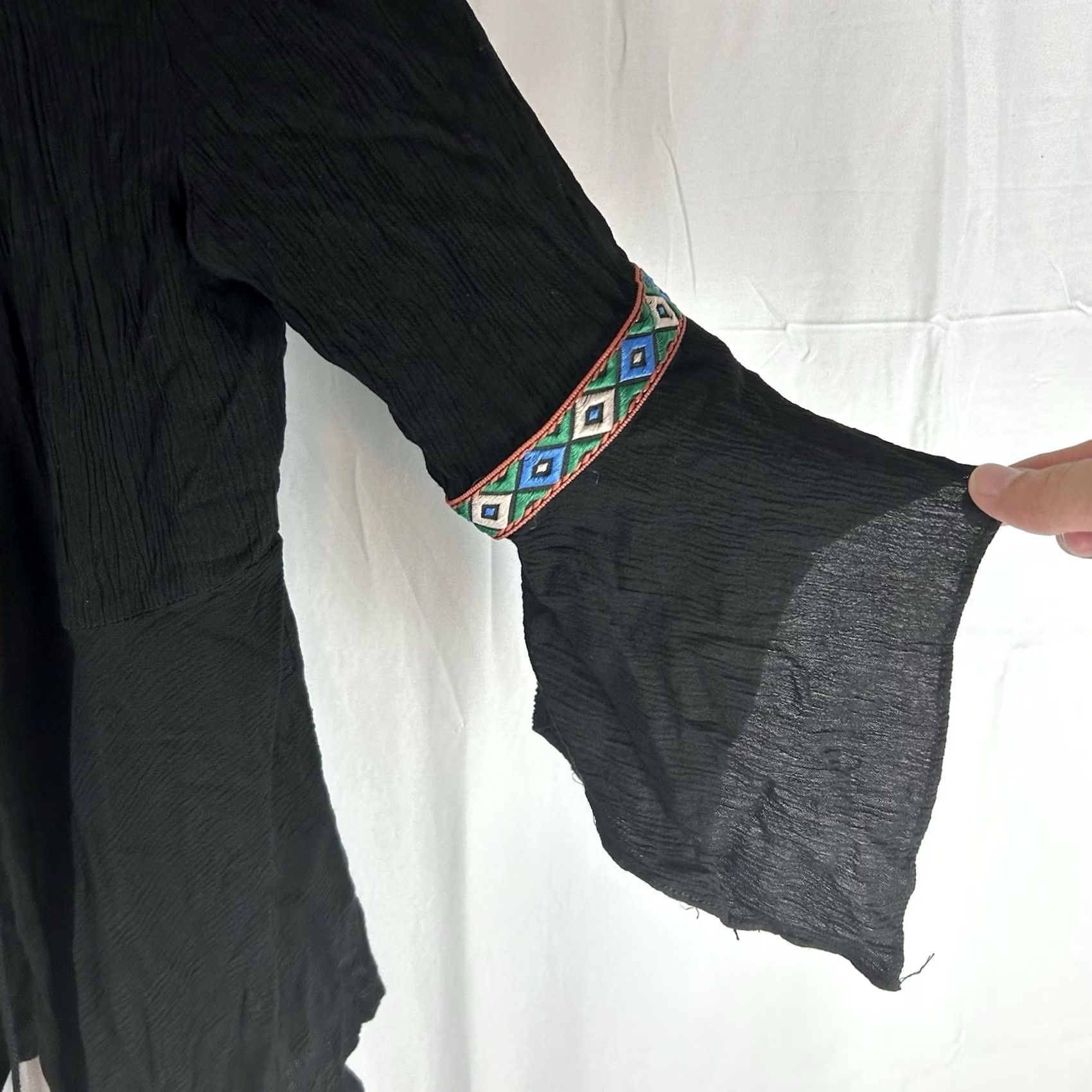 Vintage ENTRO Cardigan Kimono Medium Black Southwestern BOHO Trim Embroidery Size Size M / US 6-8 / IT 42-44 - 5 Thumbnail
