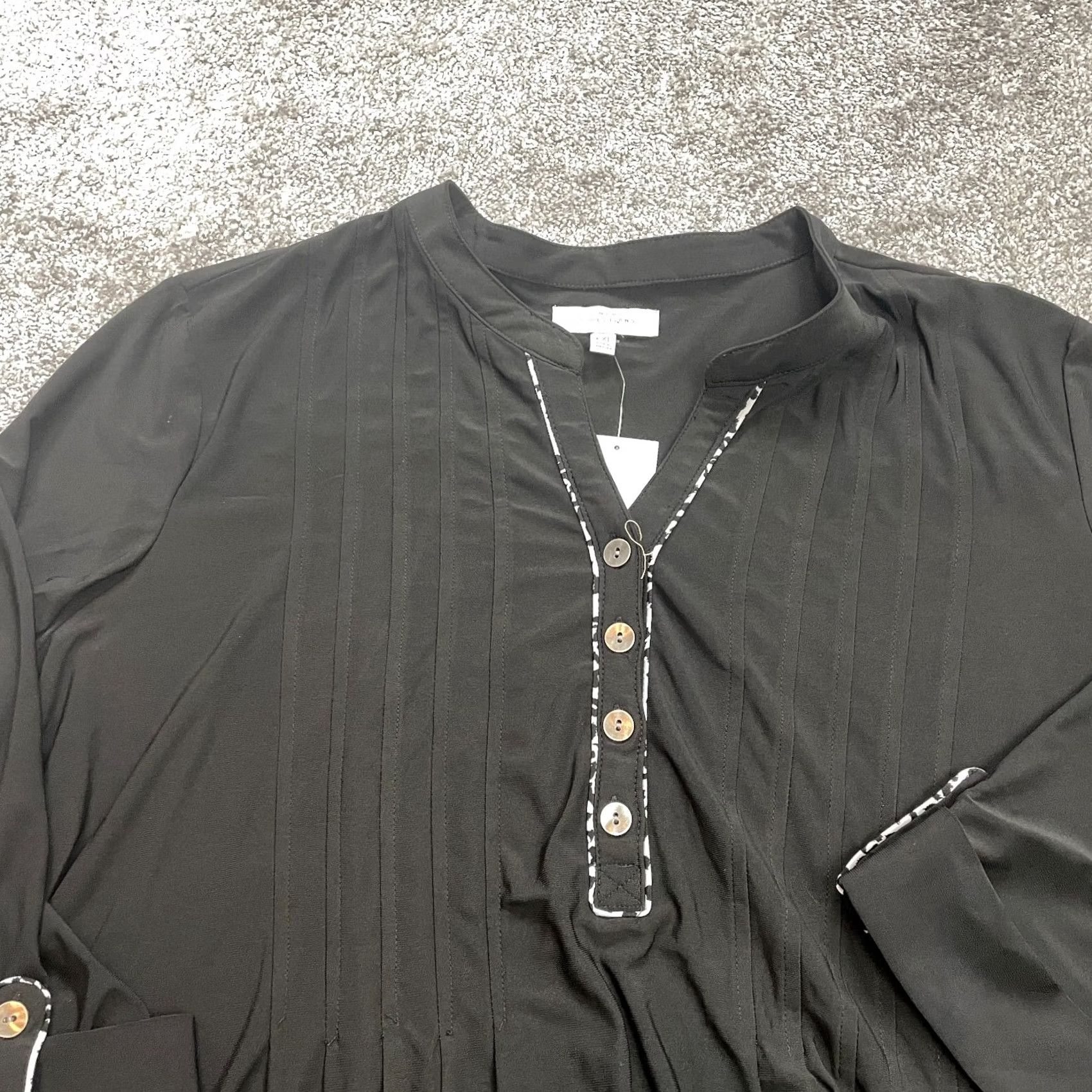Vintage VINTAGE New Directions Blouse shirt Womens 2XL Black Long Sleeve Henley NWT Size XXL / US 16-18 / IT 52-54 - 3 Thumbnail