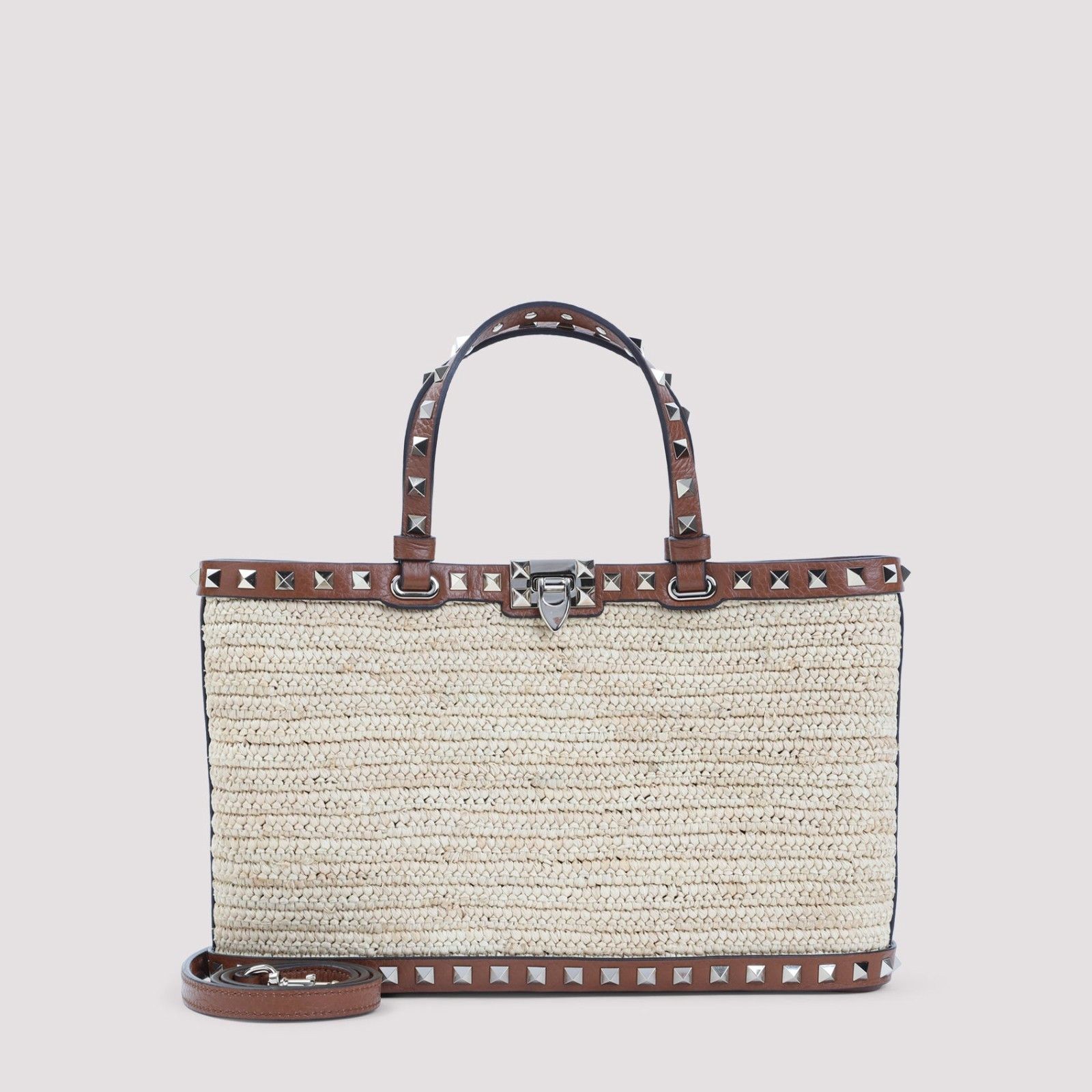 Valentino Garavani Rockstud Small Raffia Tote Bag New & Auth, Women's