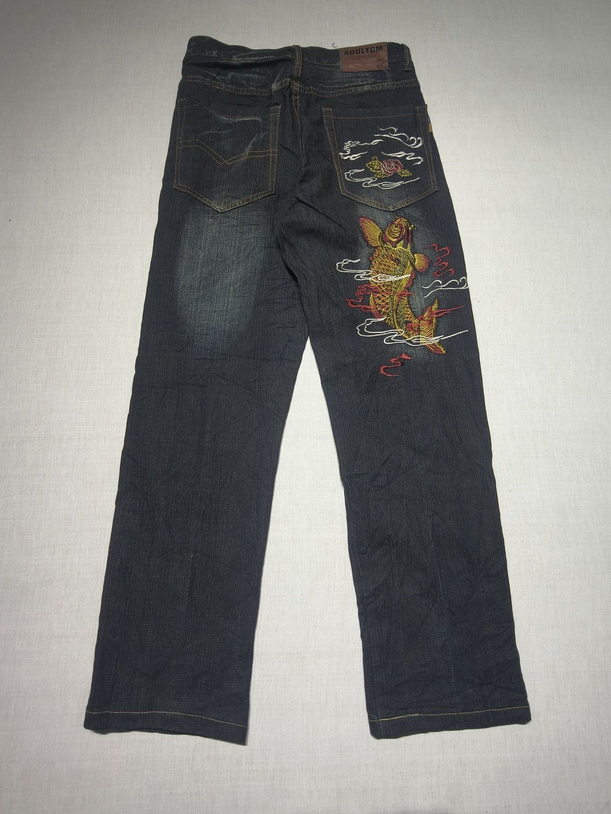 Japanese Brand AOUL TOM LUCKY KOI FISH EMBROIDERED BLACK JEAN 🐟(005) Size US 30 / EU 46 - 1 Thumbnail