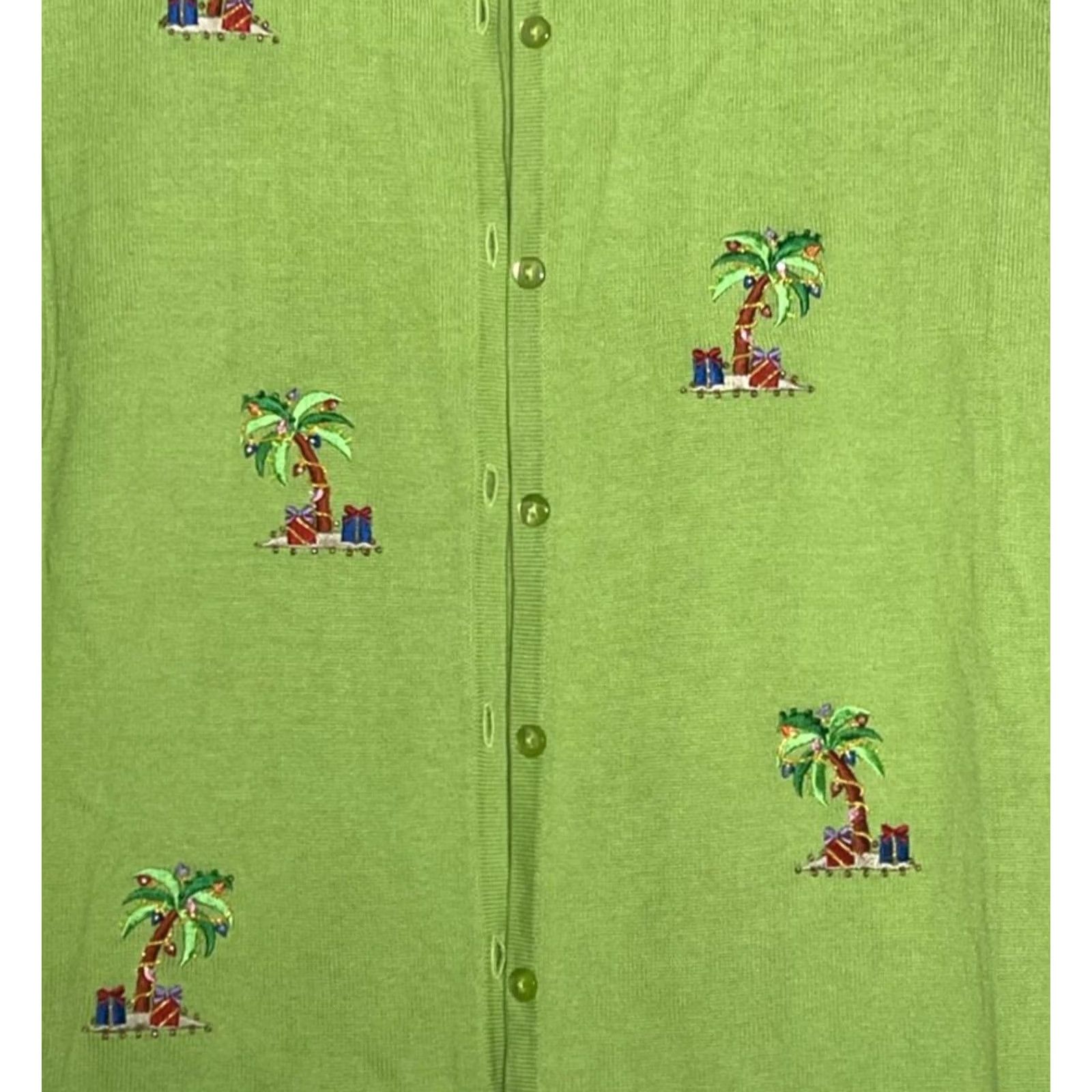 Croft & Barrow Croft & Barrow Christmas Cardigan Women's Large Petite Green Palm Trees Beaded Coastal Holiday Size L / US 10 / IT 46 - 2 Thumbnail