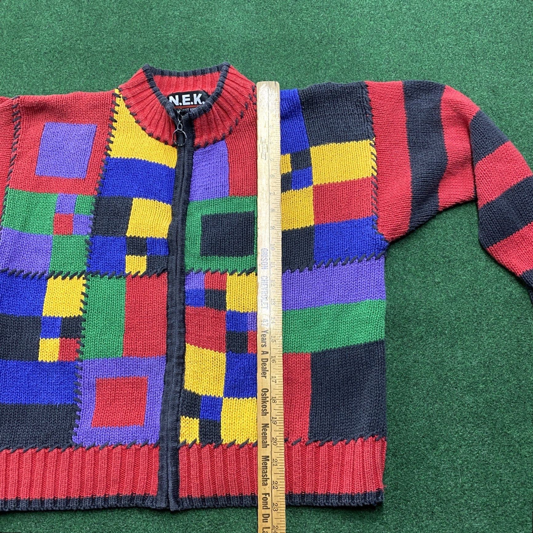 Vintage VINTAGE Striped Knit Sweatshirt Mens L Red Y2K Heavy Full Zip Sweater Cage? Size US L / EU 52-54 / 3 - 7 Thumbnail