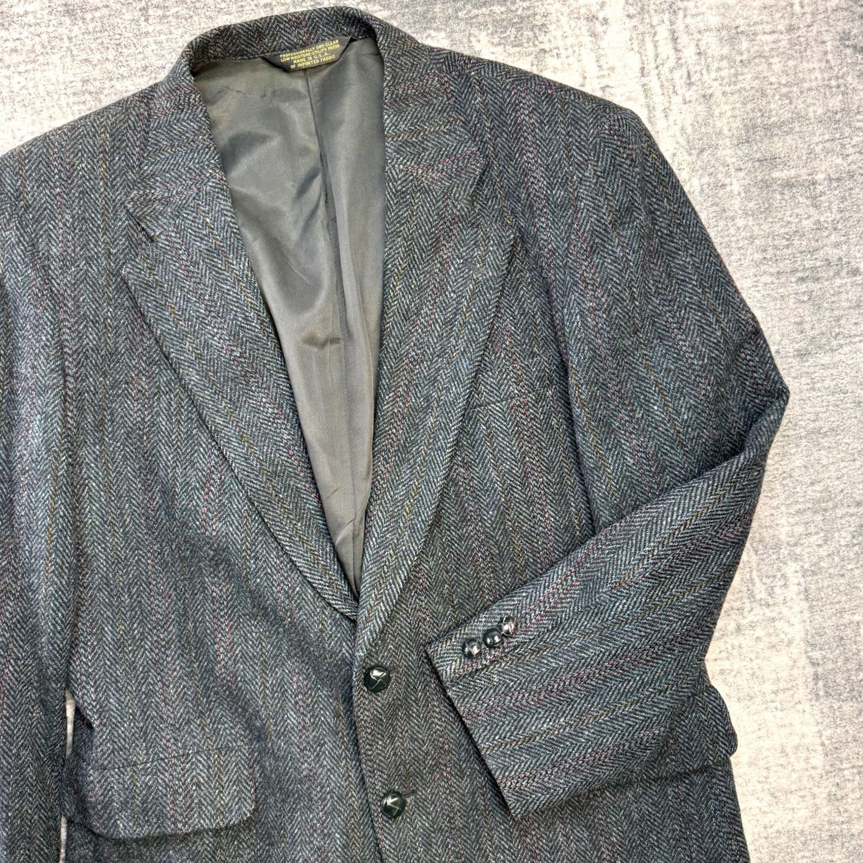 Vintage VTG Harris Tweed Blazer Mens 42 Navy Blue Herringbone Wool Sport Coat Blazer Notch Lapel 2-Button Single-Breasted Wool Blazer Mens 42 Blue Size 42R - 2 Thumbnail