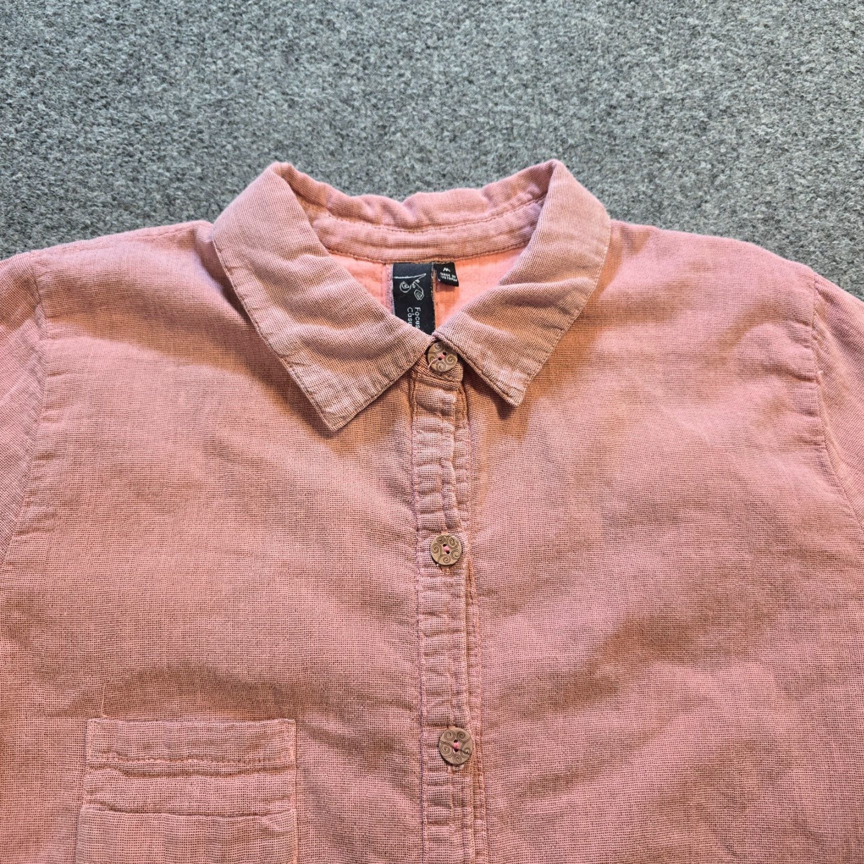 Pinko Focus Top Womens Blouse Shirt Medium Pink Button Gauze Texture Pockets Lagenlook Boho Vintage No Size M / US 6-8 / IT 42-44 - 2 Thumbnail