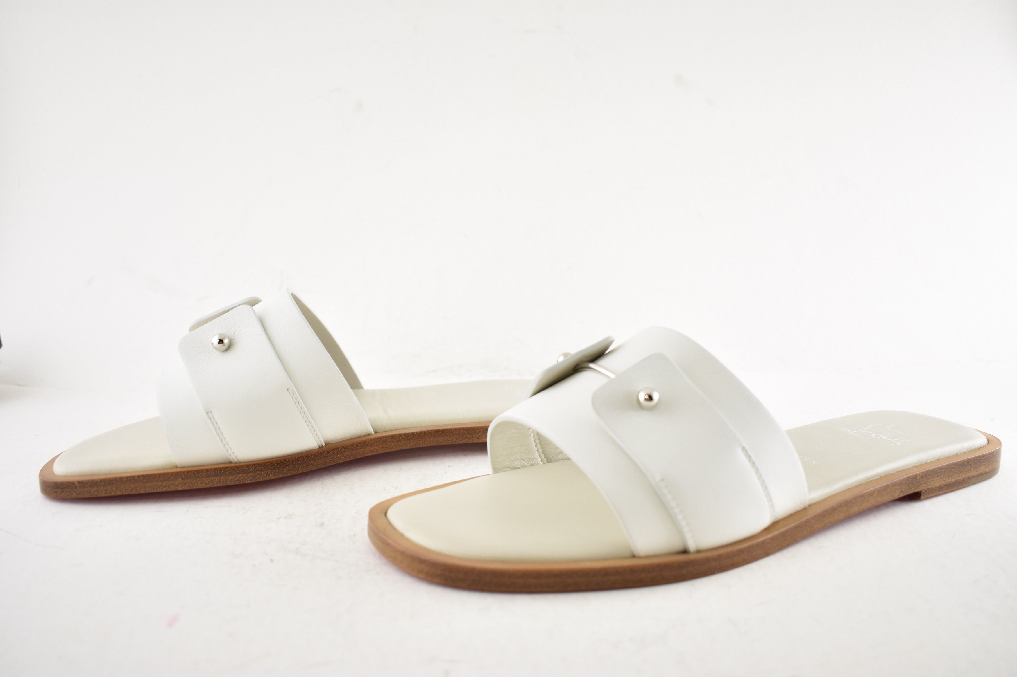 Christian Louboutin Chambelimule Donna Flat White Calf Leather Slide Sandal 36 Size US 6 / IT 36 - 13 Thumbnail