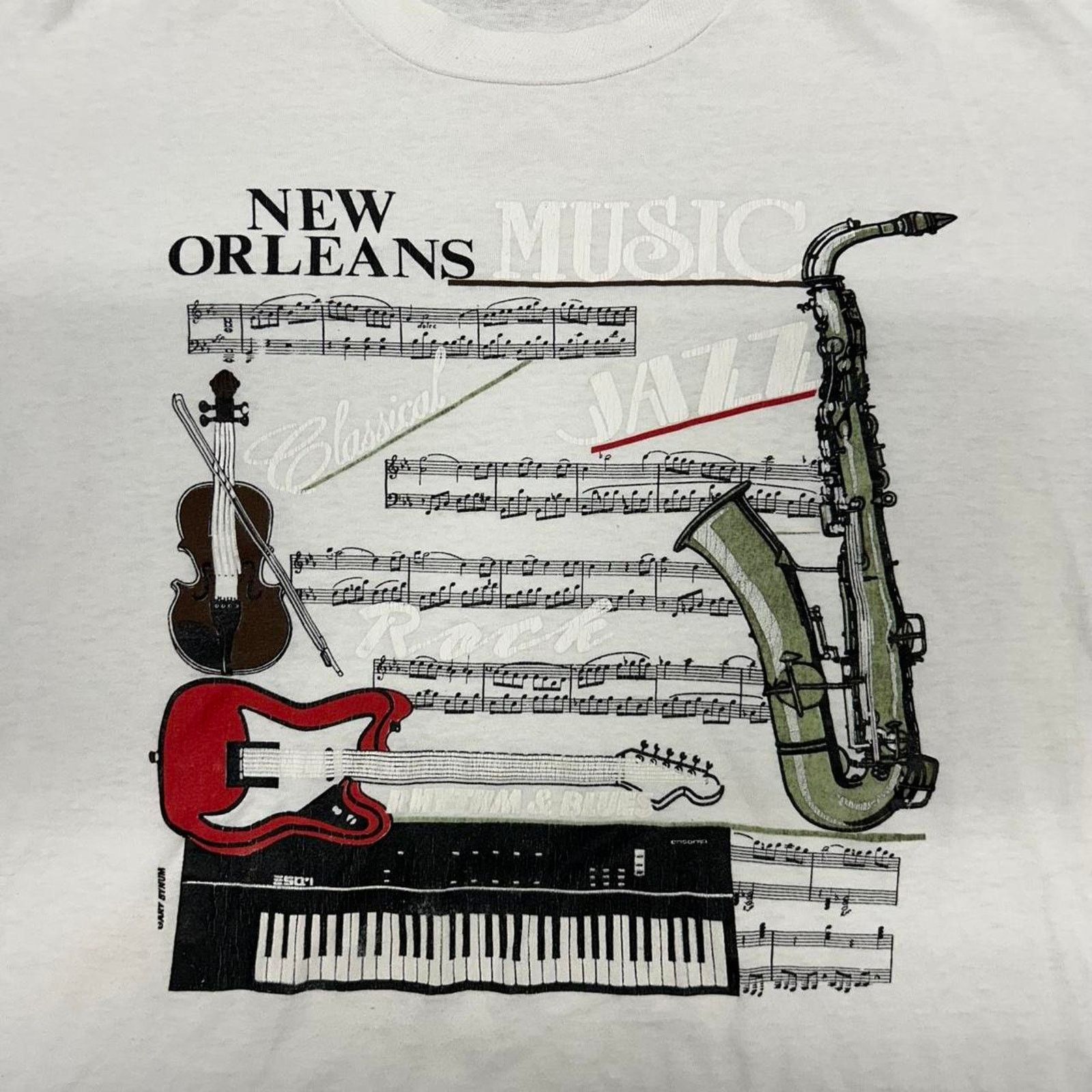 Jerzees White vintage 90s New Orleans Jazz music t-shirt Size US XL / EU 56 / 4 - 2 Thumbnail