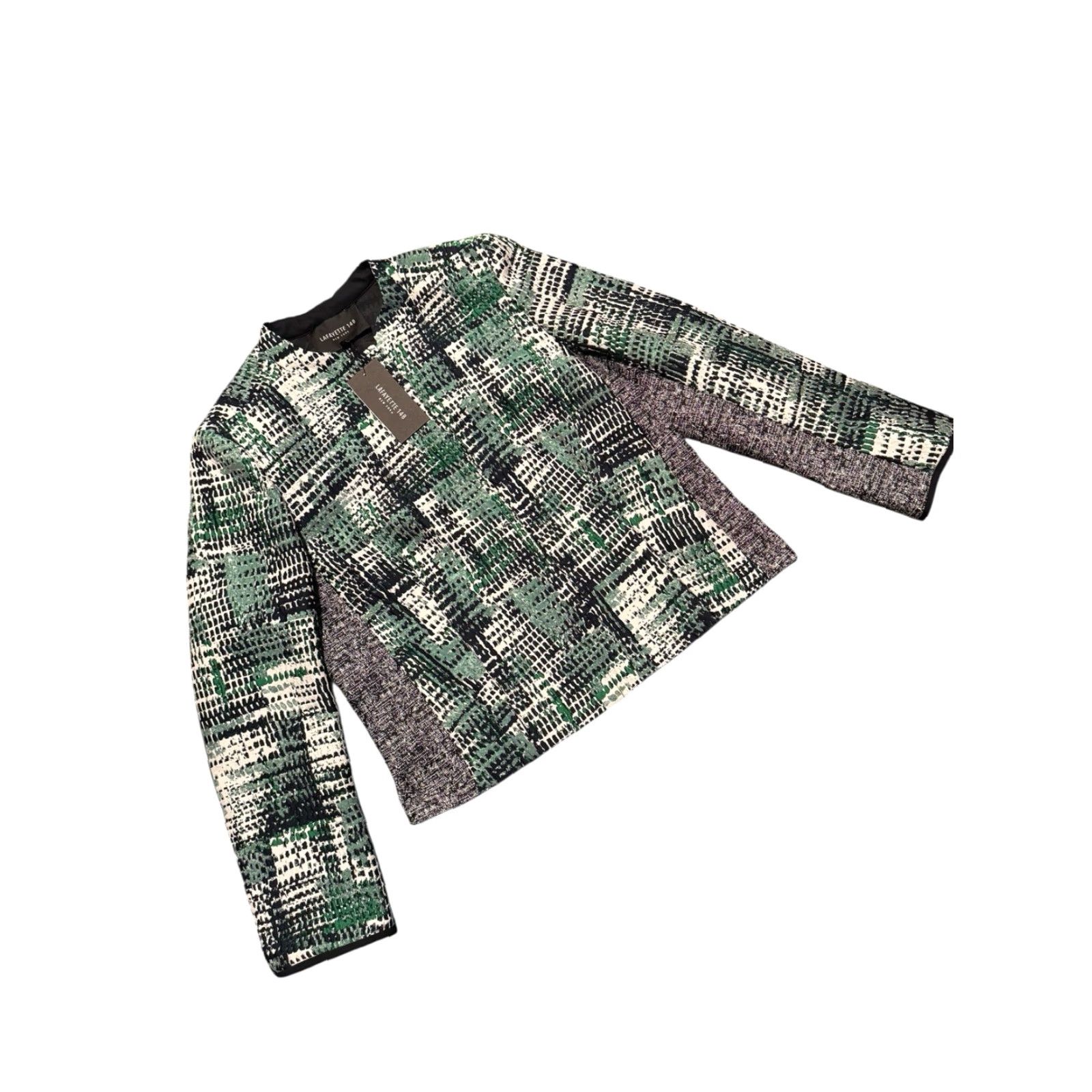 Vintage VINTAGE Lafayette 148 Green Geometric Tweed PatternEvening Jacket Women's Full Zip Sz 10 NWT Size L / US 10 / IT 46 - 7 Thumbnail