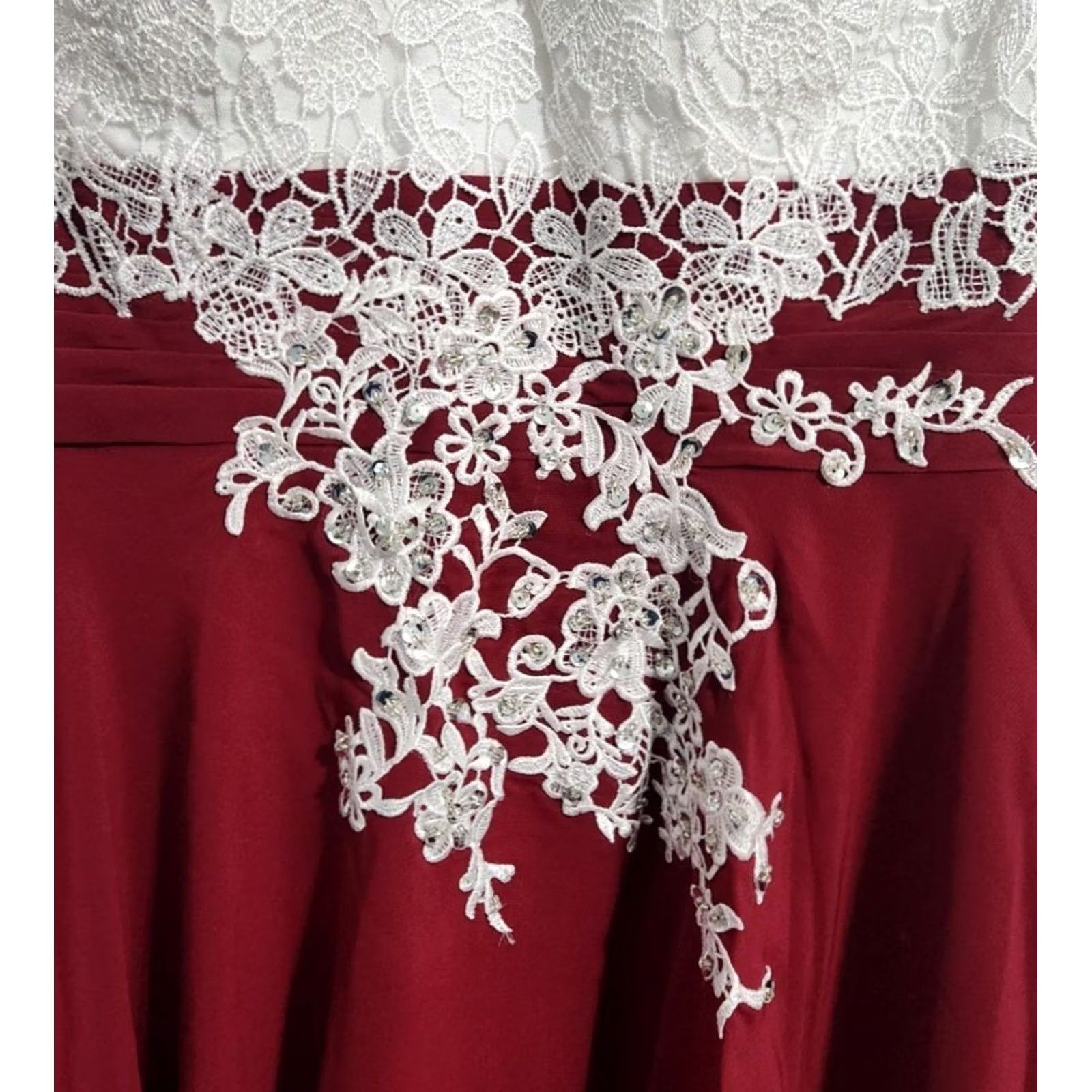 Vintage JJs House Womens 10 Floral Lace Dress Cap Sleeve V-Neck Burgundy White Beaded Dress Size L / US 10 / IT 46 - 4 Thumbnail