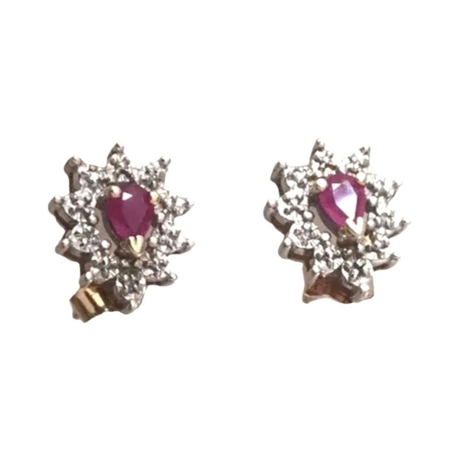 The Unbranded Brand 10K White Yellow Gold Genuine Ruby & Diamond Stud Earrings Size ONE SIZE - 1 Thumbnail