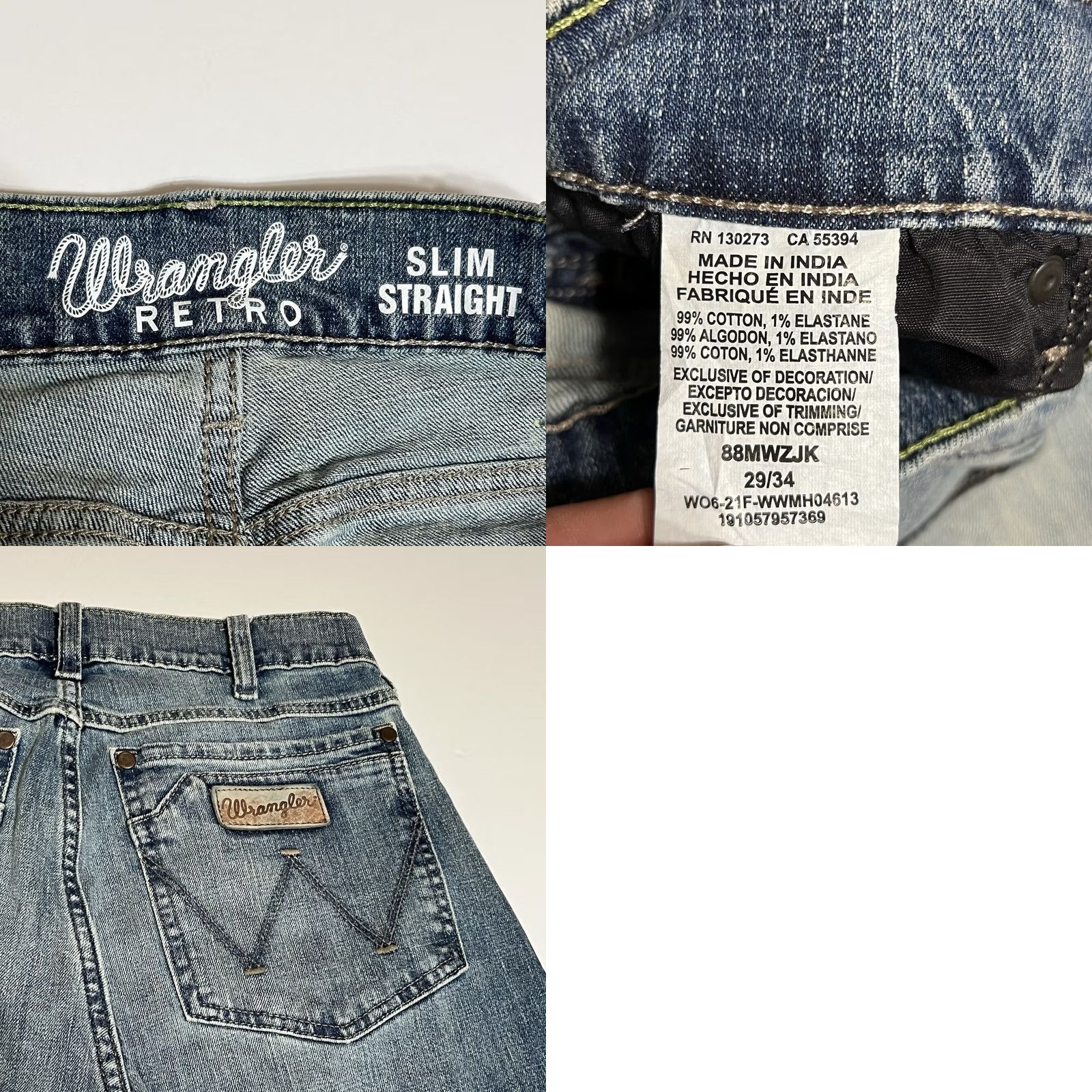 Wrangler Wrangler Retro Slim Straight Jeans Mens 30x34 Blue Denim Stretch Size US 30 / EU 46 - 8 Thumbnail