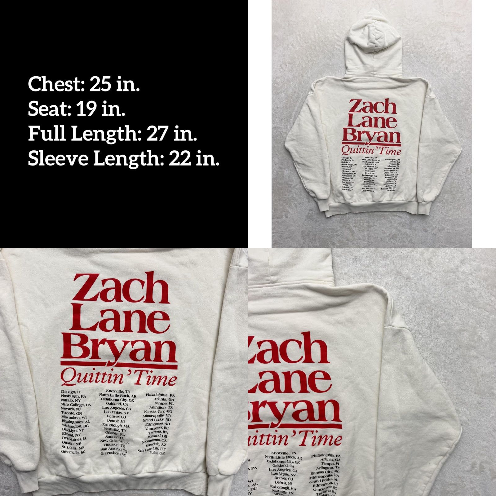 Vintage Zach Bryan Sweater Hoodie Mens Small White Quittin Time Tour Fleece Graphic Size US S / EU 44-46 / 1 - 8 Thumbnail