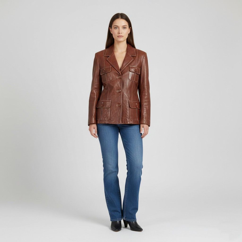 Vintage MONICA Women S/M Jacket Brown Leather Vintage 3811 Size S / US 4 / IT 40 - 1 Thumbnail