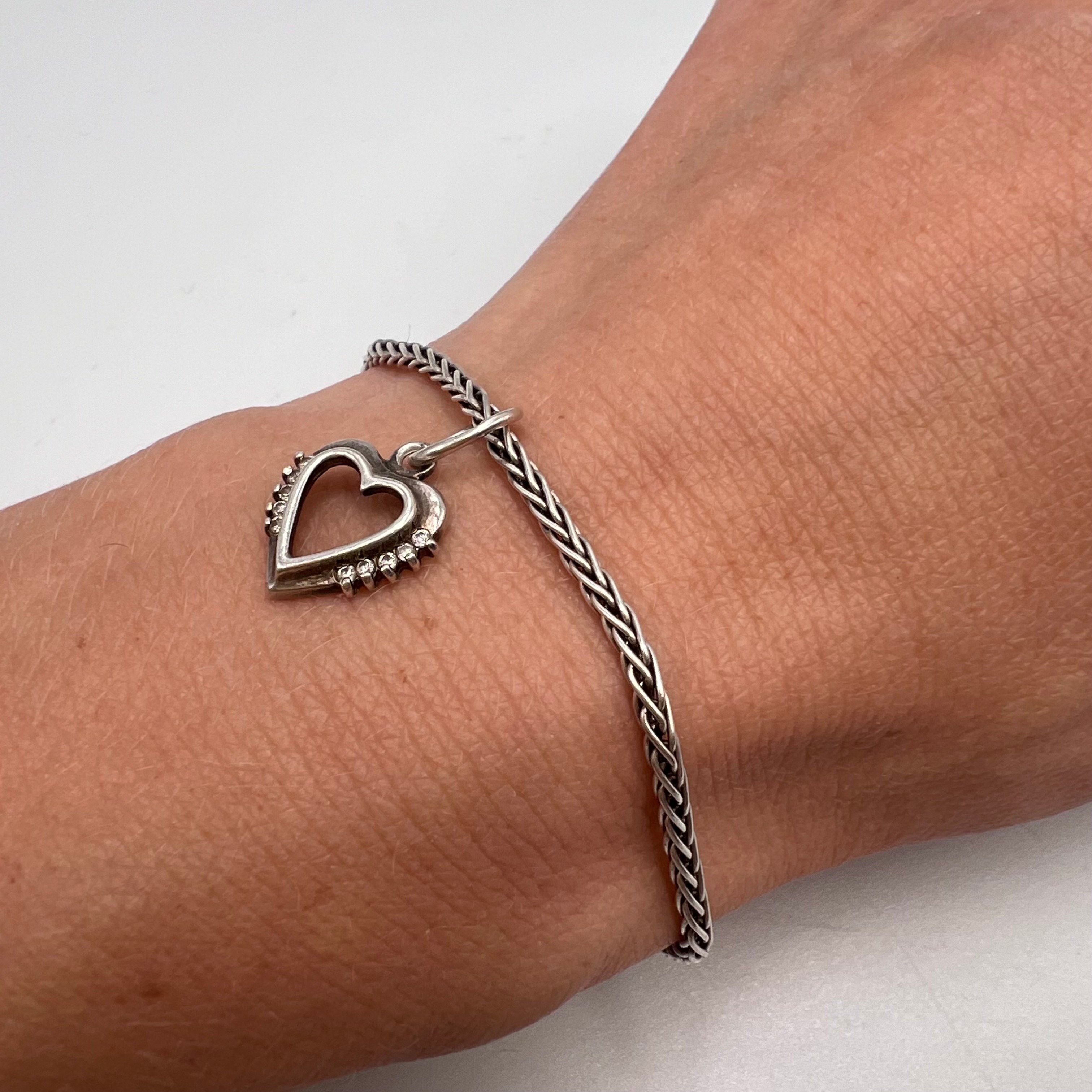 Vintage Vintage Sterling Silver Bracelet Pendent Heart 925 Jewelry Size ONE SIZE - 1 Thumbnail