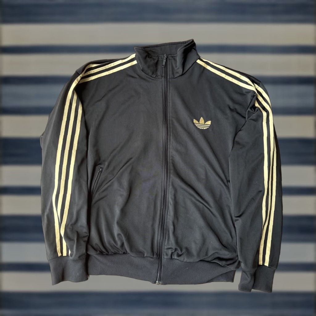 Adidas Adidas Track Jacket Men’s XL Track Jacket Retro Firebird Gold Tracksuit Zip Pockets Black Blue 100% Polyester Size 46R - 1 Thumbnail