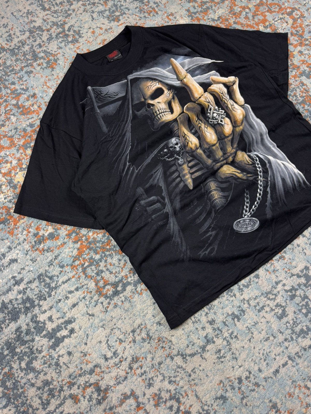 Vintage × West Coast Choppers Vintage 90s Spiral fuck you skull skeleton reaper tribal tee Size US XL / EU 56 / 4 - 3 Thumbnail