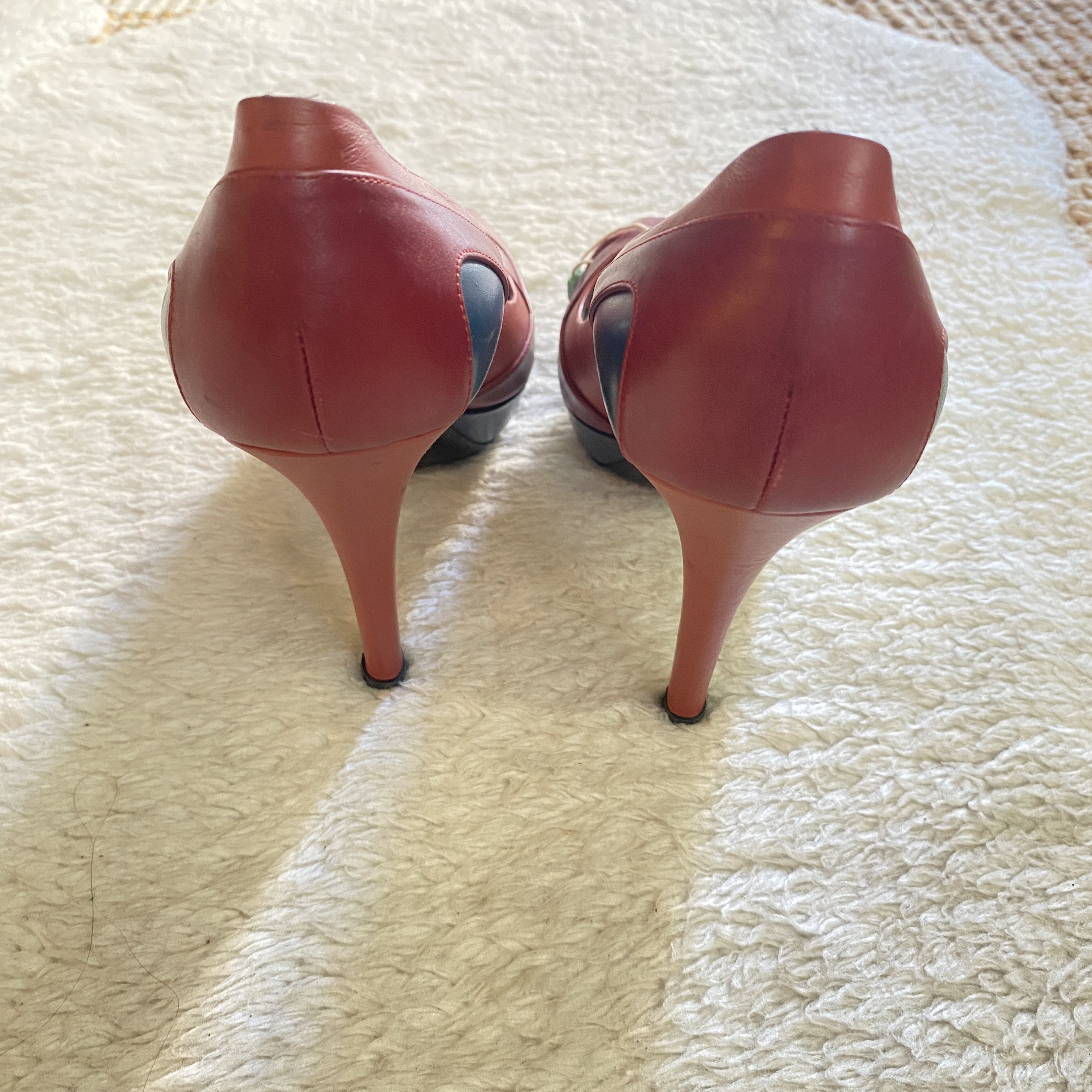 Kenzo KENZO Burgundy & Blue Leather Open Toe Heels Size US 9 / IT 39 - 7 Thumbnail
