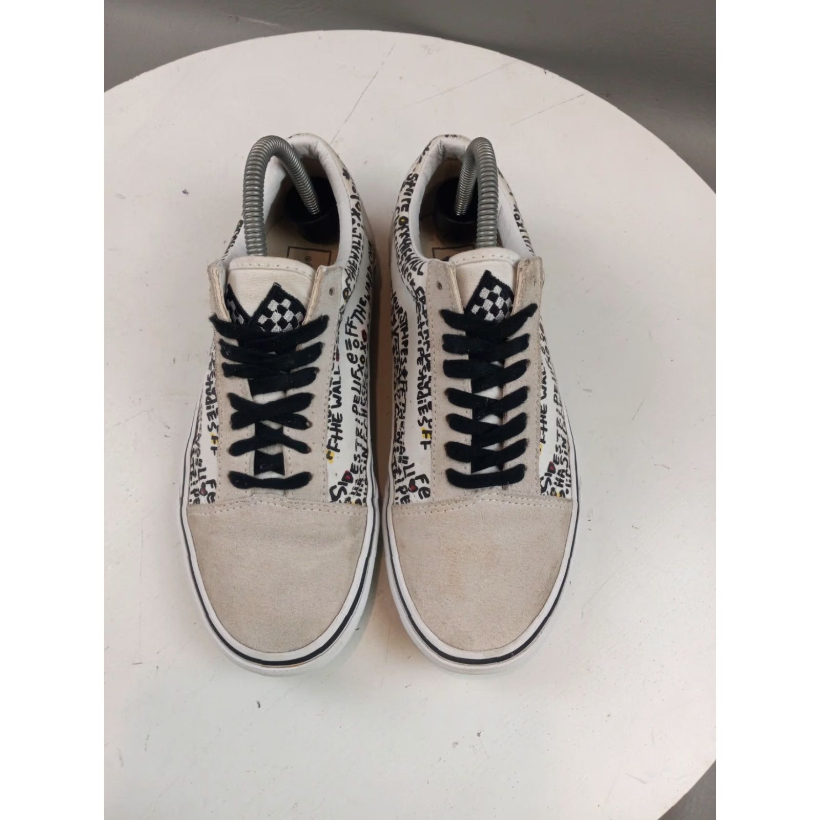 Vans VANS Sneaker Unisex – Low Canvas Suede Checkered Flag Flag Tongue Athletic Shoes 7 8.5 Men Women White Beige Black Size US 6 / IT 36 - 5 Thumbnail