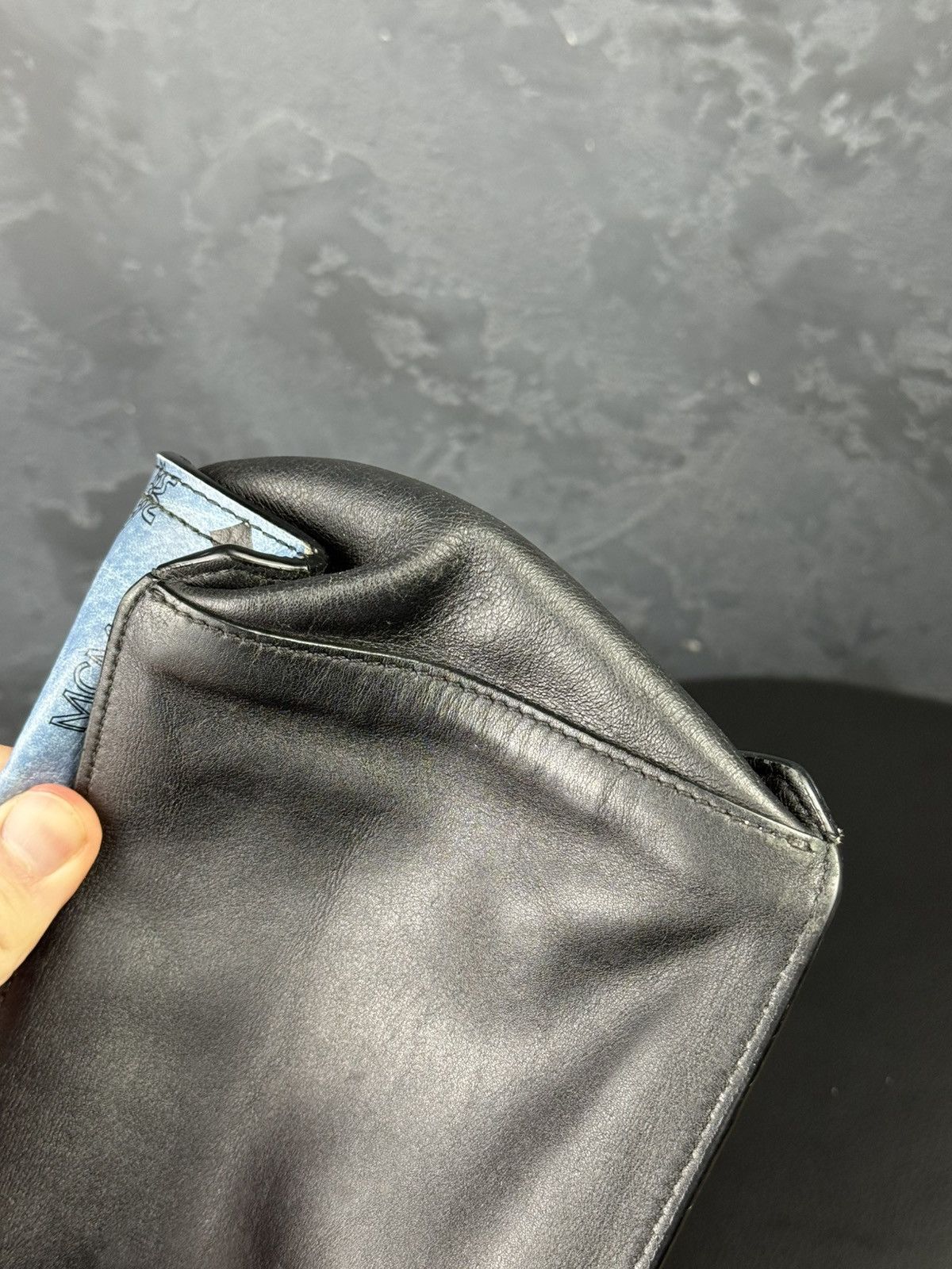 Maison Mollerus MCM Blue Visetos Drawstring Bucket Shoulder Bag Leather Size ONE SIZE - 18 Thumbnail