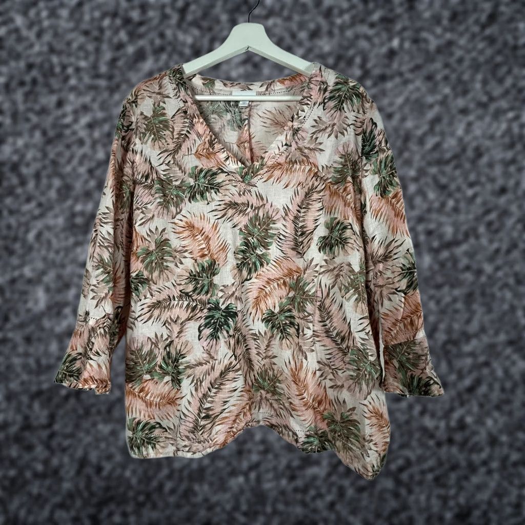 J. Jill J.Jill Love Linen Blouse Top 1X Pink V-Neck 3/4 Sleeve Tropical Print Lightweight Womens Shirt Size XL / US 12-14 / IT 48-50 - 1 Thumbnail