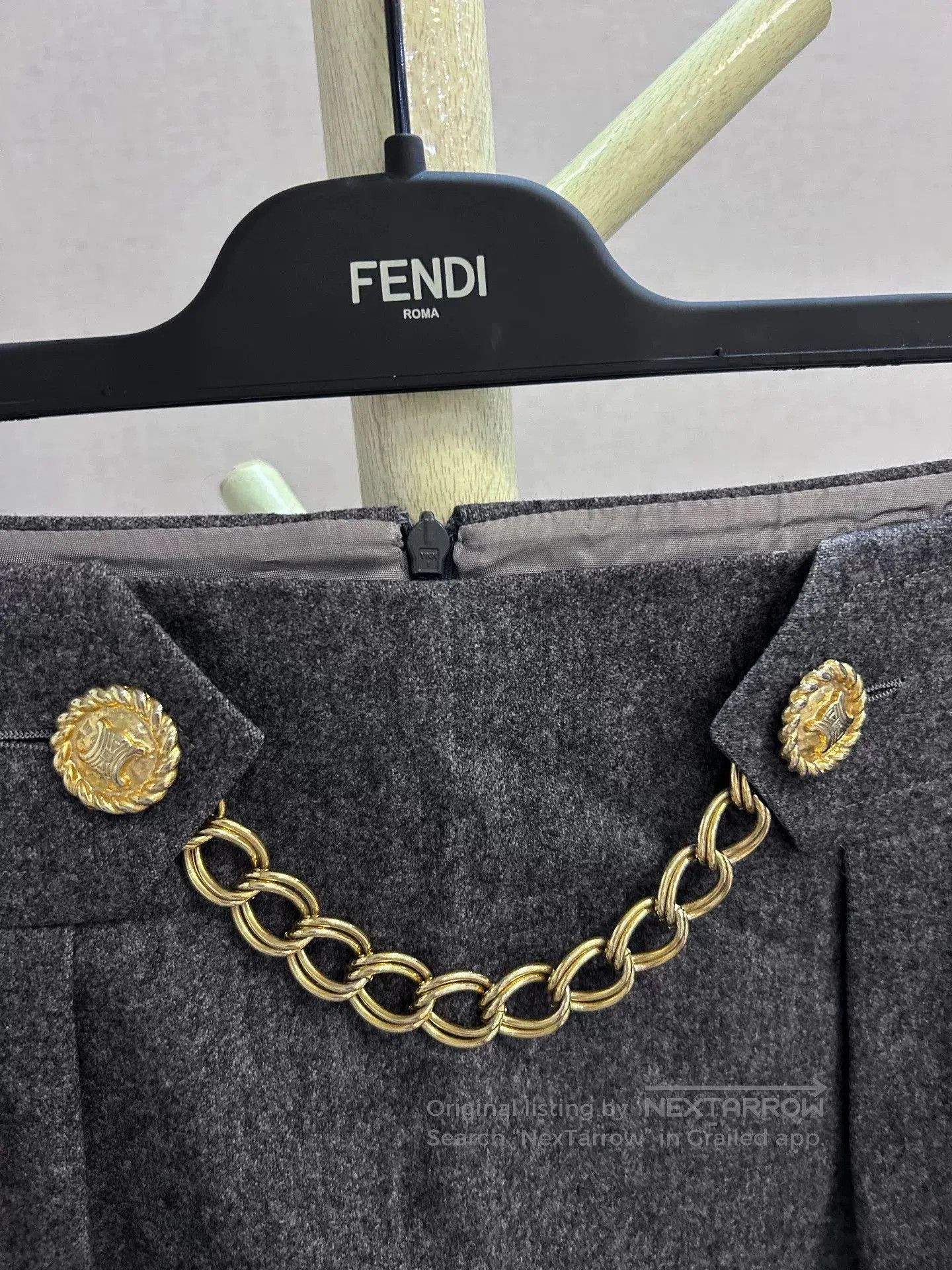 Celine Celine Gray Wool Skirt with Golden Detail. Size 41" - 3 Thumbnail