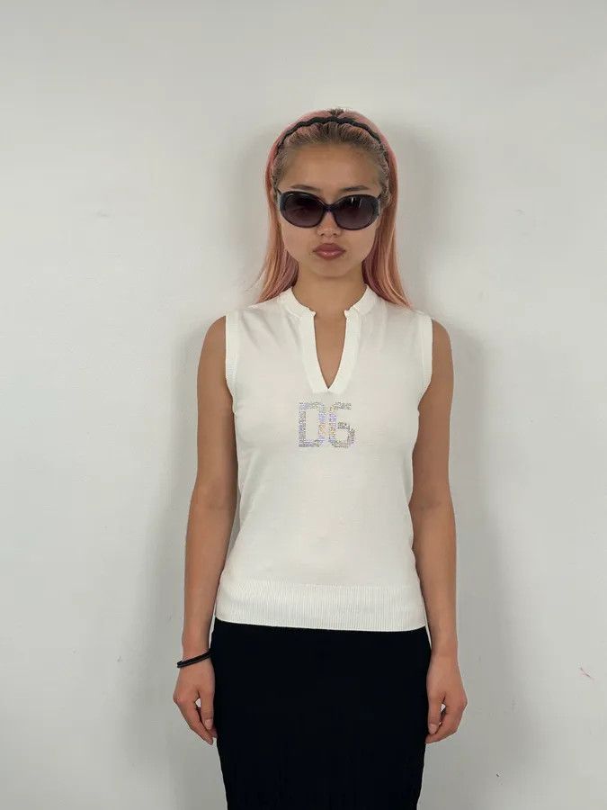 Dolce & Gabbana SS2006 Dolce & Gabbana White Sleeveless Logo Sweater Size S / US 4 / IT 40 - 1 Thumbnail