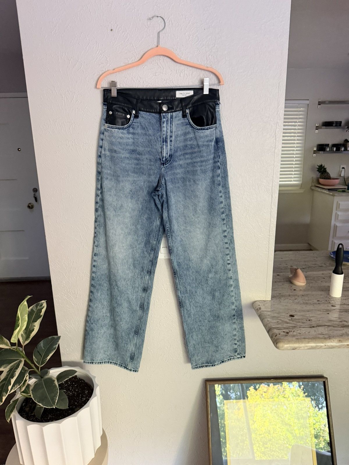 Rag & Bone Rag and Bone Shea faux leather wide leg mid rise jeans 28 Size 28" / US 6 / IT 42 - 3 Thumbnail