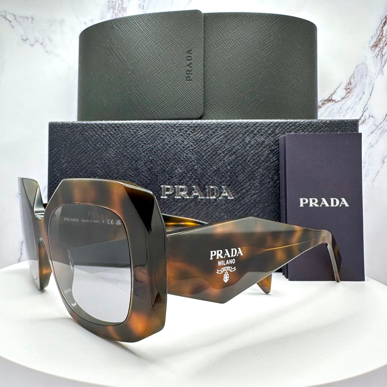 Prada New PRADA Sunglasses Brown Juniper Tortoise Gray Lens Square Size ONE SIZE - 1 Thumbnail