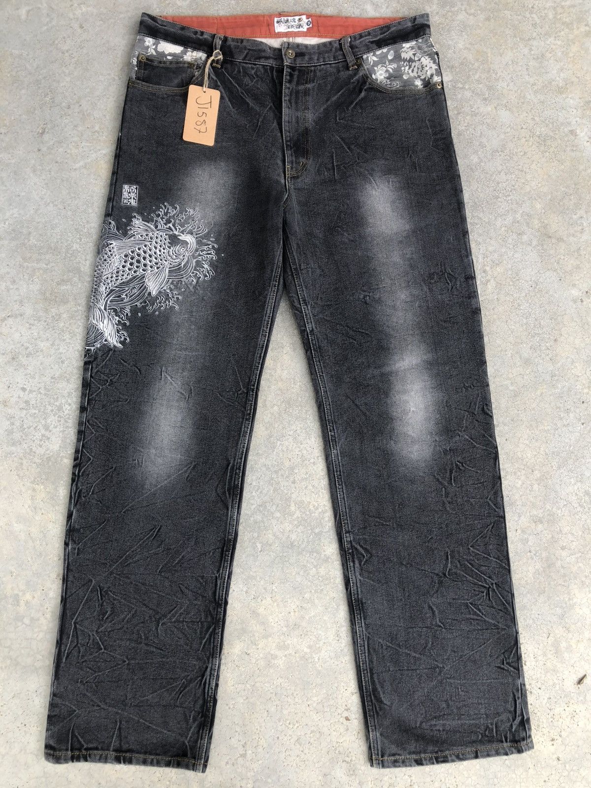 Karakuri Tamashii Karakuri Tamashii Embroidered Jeans Distressed Multipocket Size US 37 - 2 Thumbnail