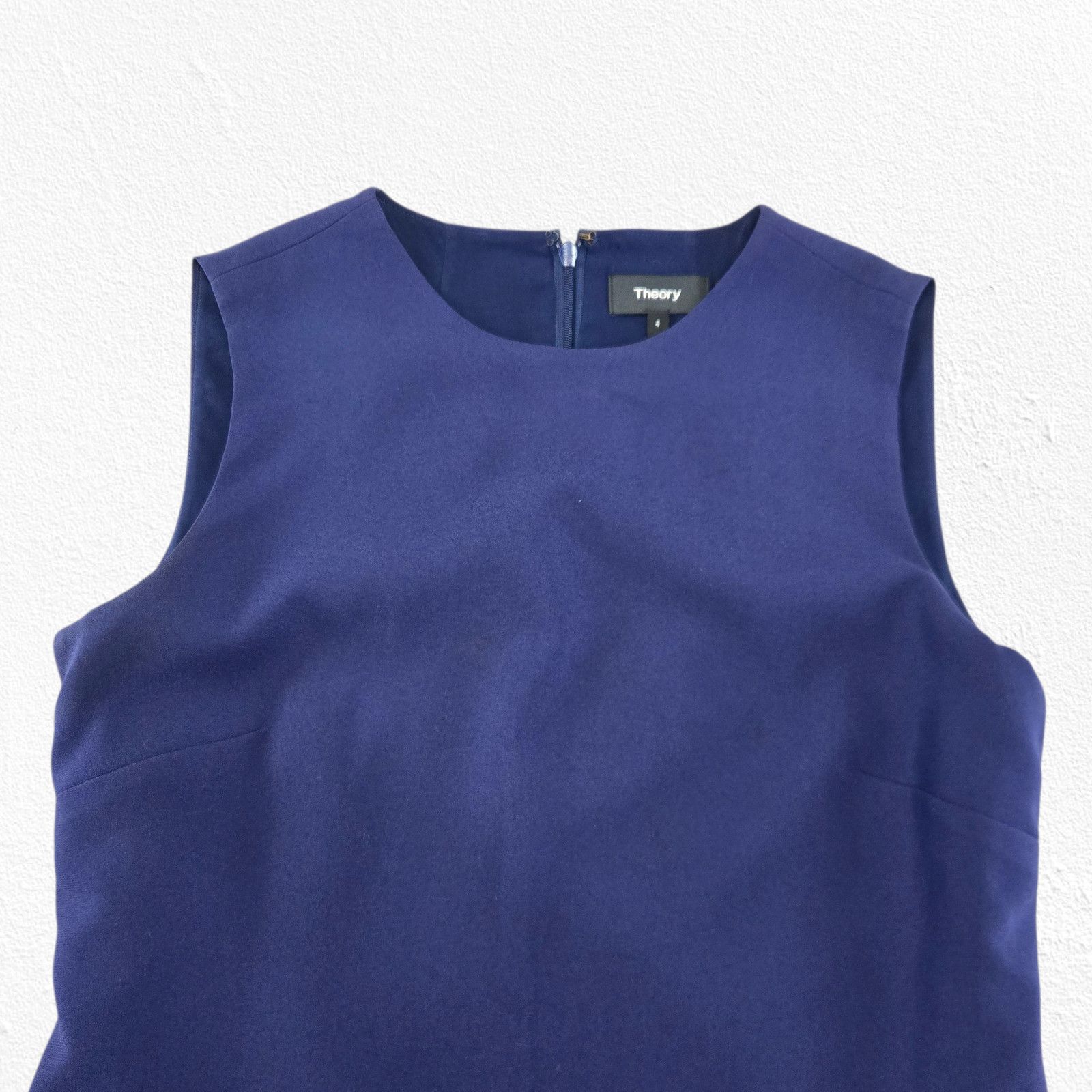 Theory Navy Blue Pleated Hem Modern Sleeveless Dress Size 4 Size S / US 4 / IT 40 - 4 Thumbnail