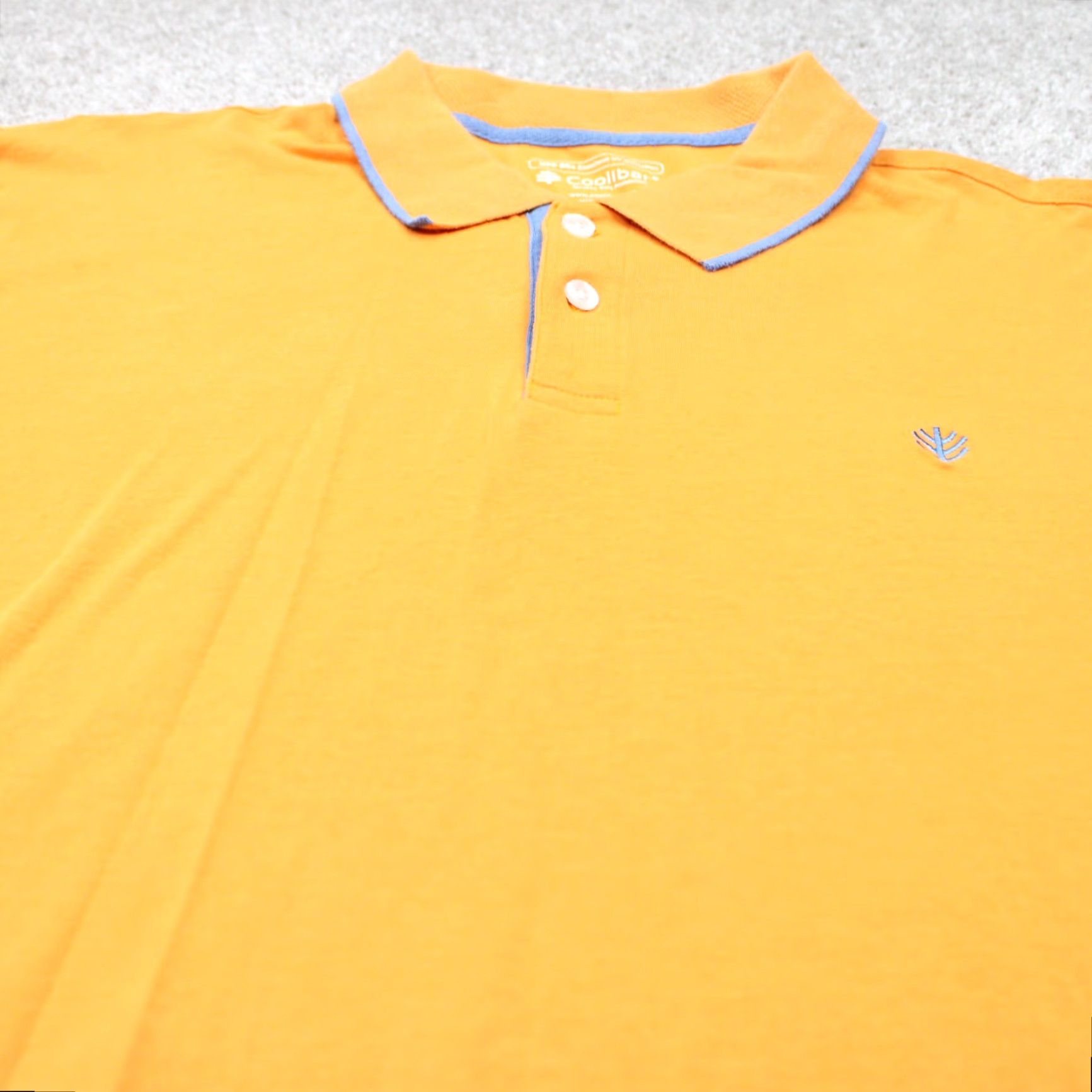 Vintage Coolibar Polo Shirt Mens XL Orange/Blue Poly/Viscose from Bamboo Stretch S/S Polo Shirt Men XL Orange/Blue Logo UV Size US XL / EU 56 / 4 - 4 Thumbnail