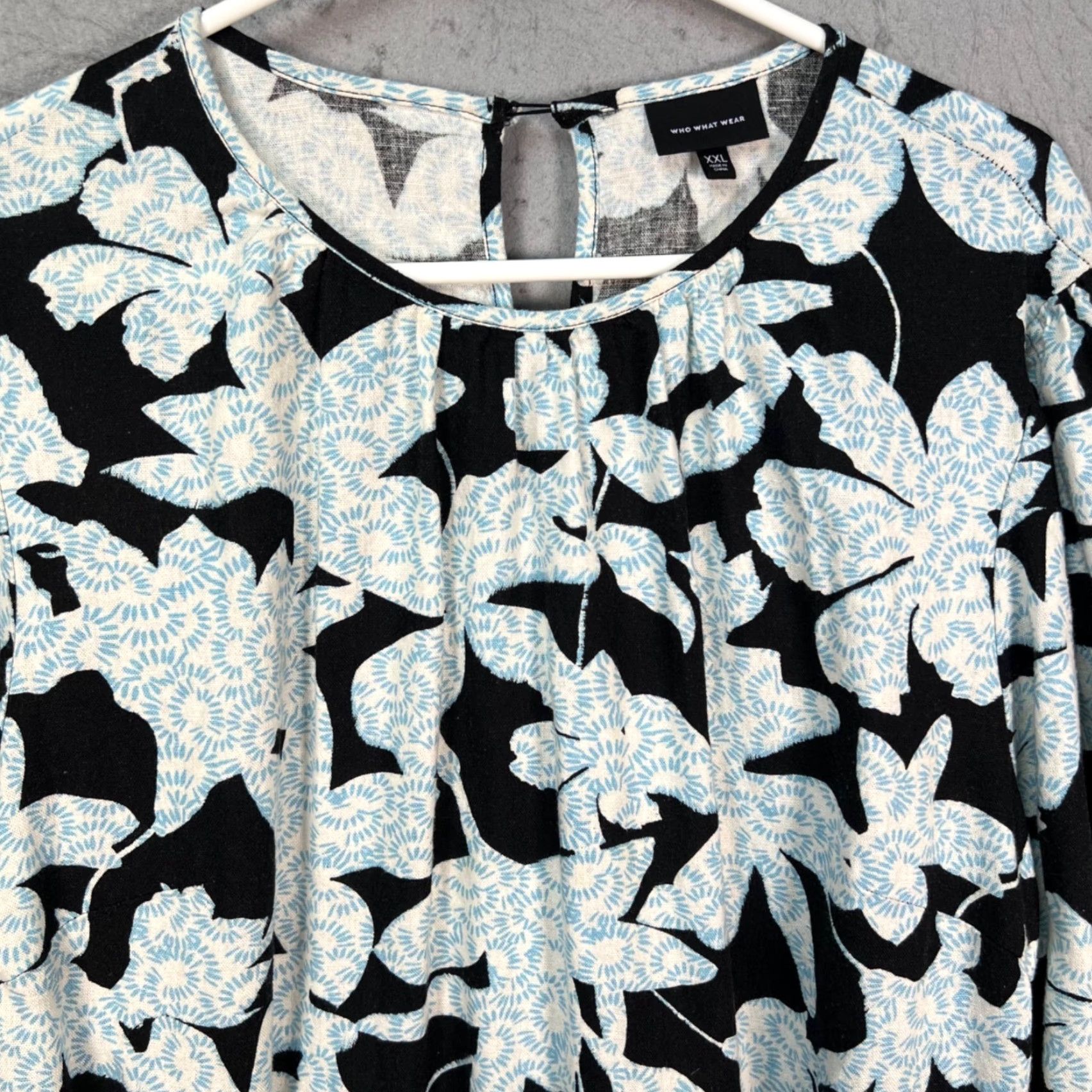 Vintage WHO WHAT WEAR Dress Maxi Floral Long Sleeve Knee Length 2XL Black White Tie Waist Womens Size XXL / US 16-18 / IT 52-54 - 5 Thumbnail