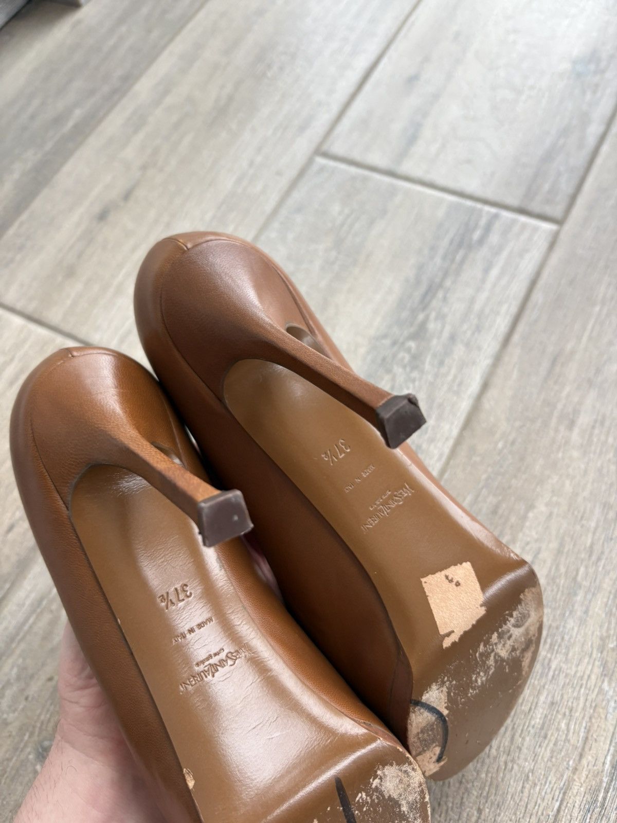 Yves Saint Laurent Yves Saint Laurent Leather Platform Pumps Brown Heels 37.5 Size US 7 / IT 37 - 10 Thumbnail