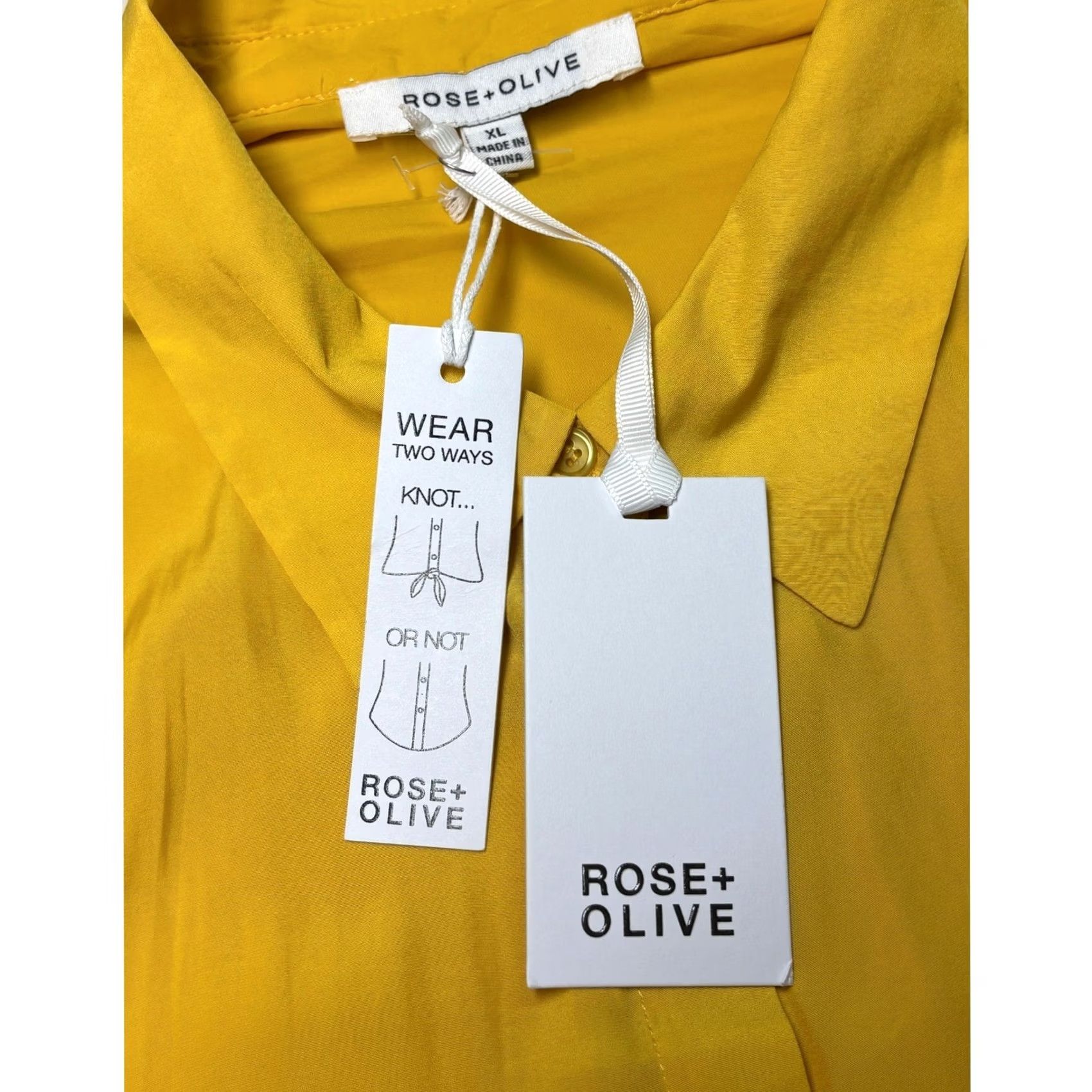 Vintage Rose + Olive Shirt XL Mustard Yellow Long Sleeve Button Down Two Way Wear NWT Size XL / US 12-14 / IT 48-50 - 4 Thumbnail