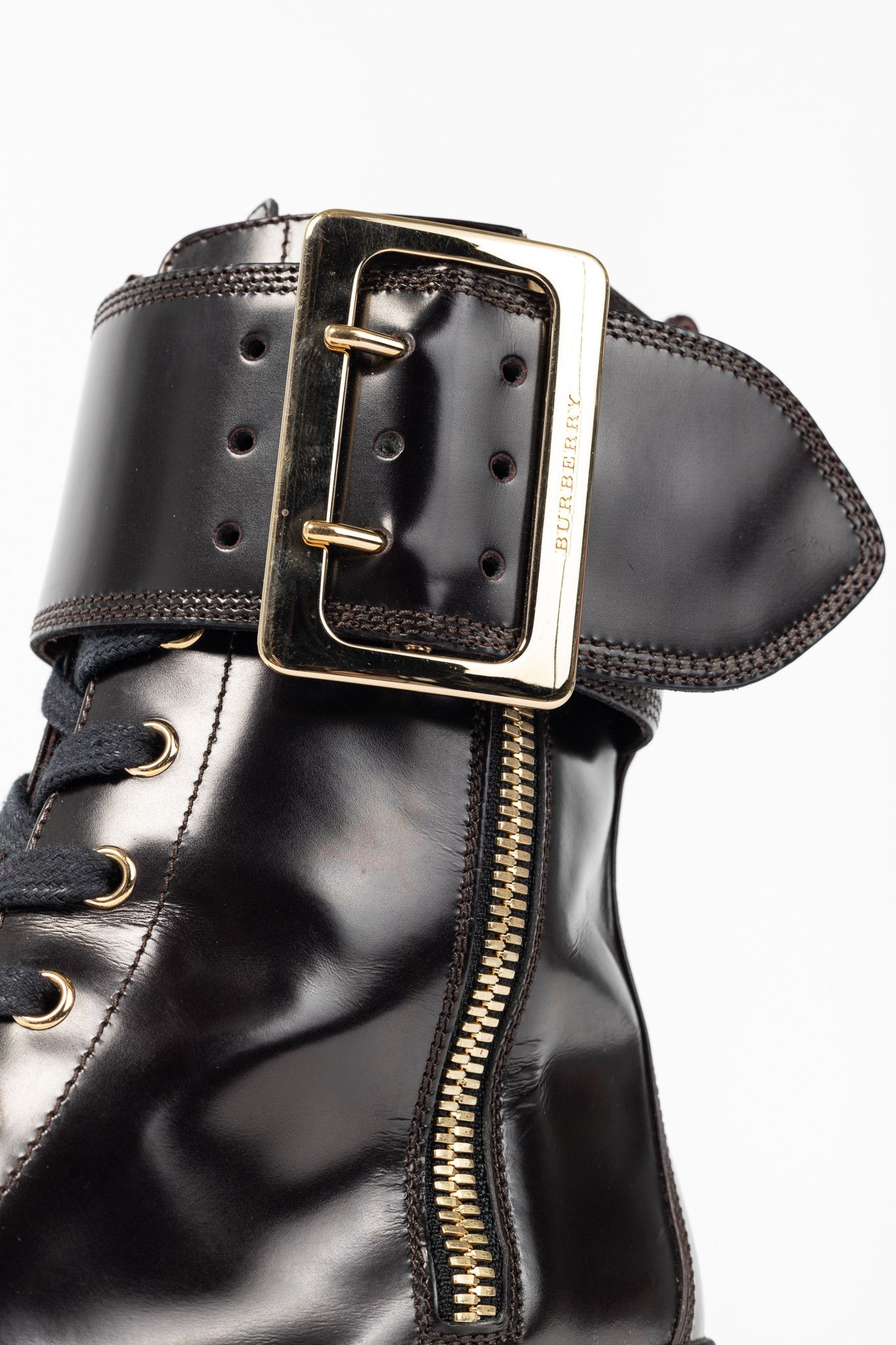 Burberry Burberry Scarcroft 50 Buckled Glossed-Leather Combat Boots Size US 7.5 / IT 37.5 - 9 Thumbnail