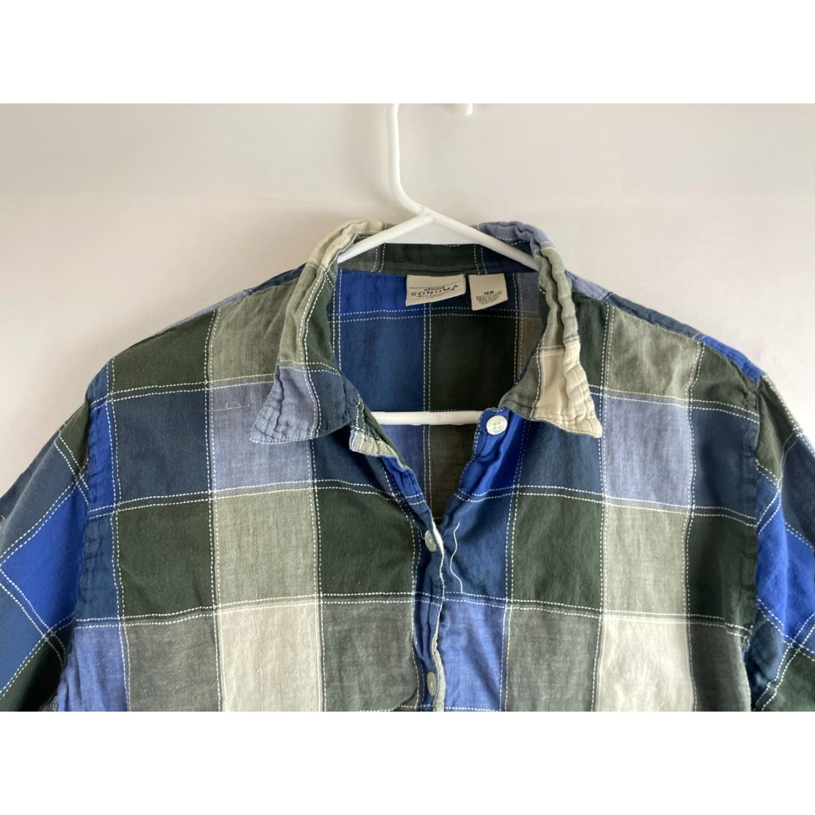 Vintage Sonoma Shirt Women's 16W Blue Green Plaid Button-Up Short Sleeve Casual Regular Fit Size XXL / US 16-18 / IT 52-54 - 3 Thumbnail